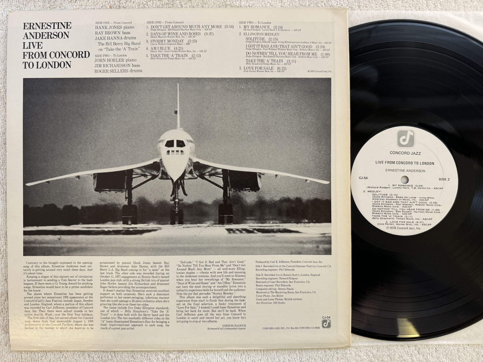 Omslagsbild för skivan ERNESTINE ANDERSON live from Concord to London LP -78 US CJ-54 *** Signed ***