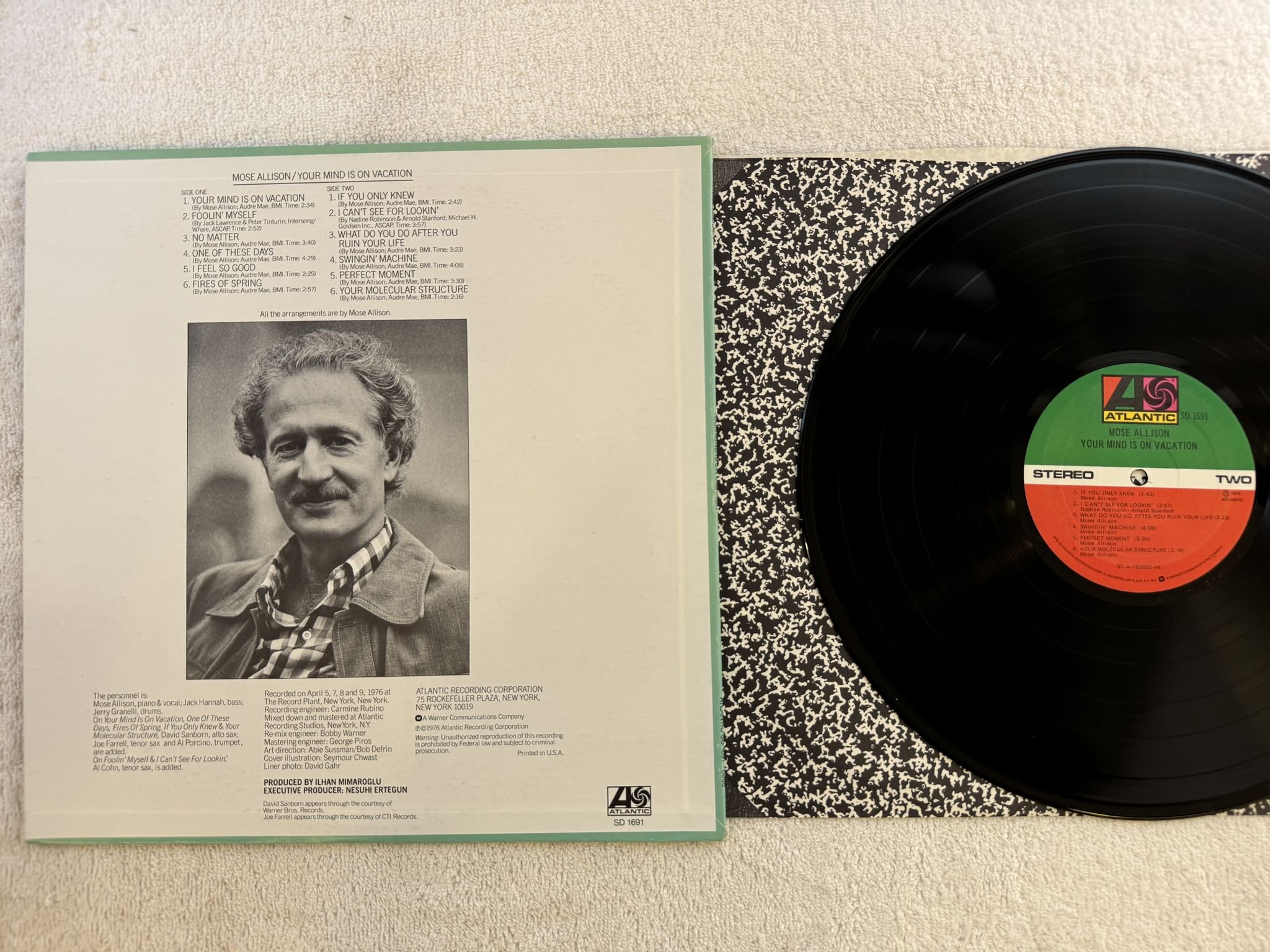 Omslagsbild för skivan MOSE ALLISON your mind is on vacation LP -76 US ATLANTIC SD 1691 *** Signed ***