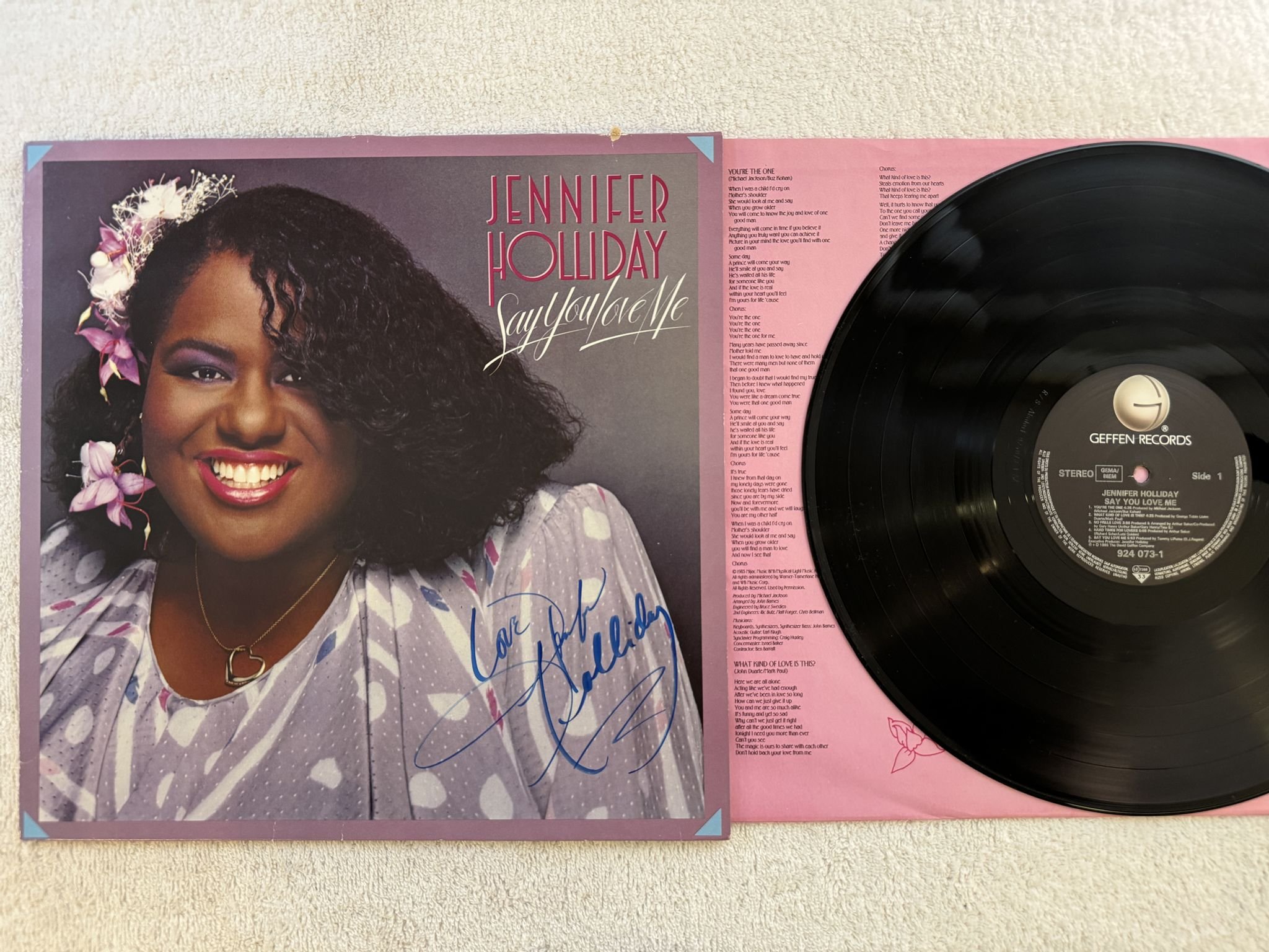 Omslagsbild för skivan JENNIFER HOLLIDAY say you love me LP -85 GEFFEN GEF 26564 *** Signed ***