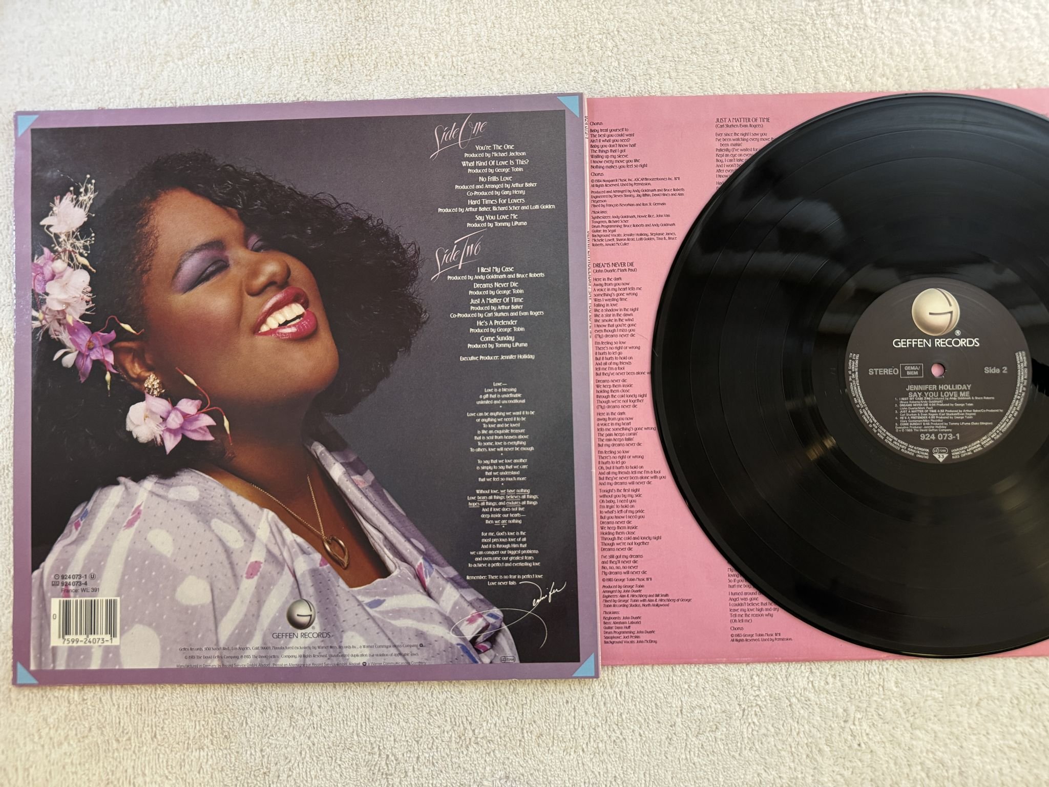 Omslagsbild för skivan JENNIFER HOLLIDAY say you love me LP -85 GEFFEN GEF 26564 *** Signed ***
