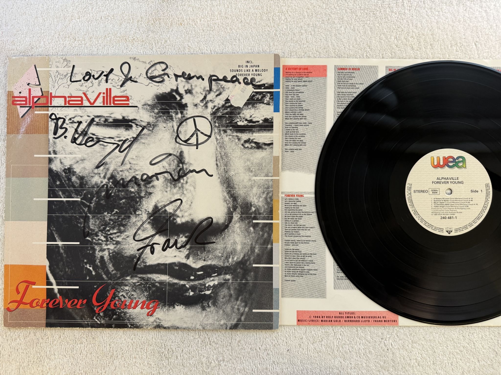 Omslagsbild för skivan ALPHAVILLE forever young LP -84 Ger WEA 240481-1 ** FULLY SIGNED ***