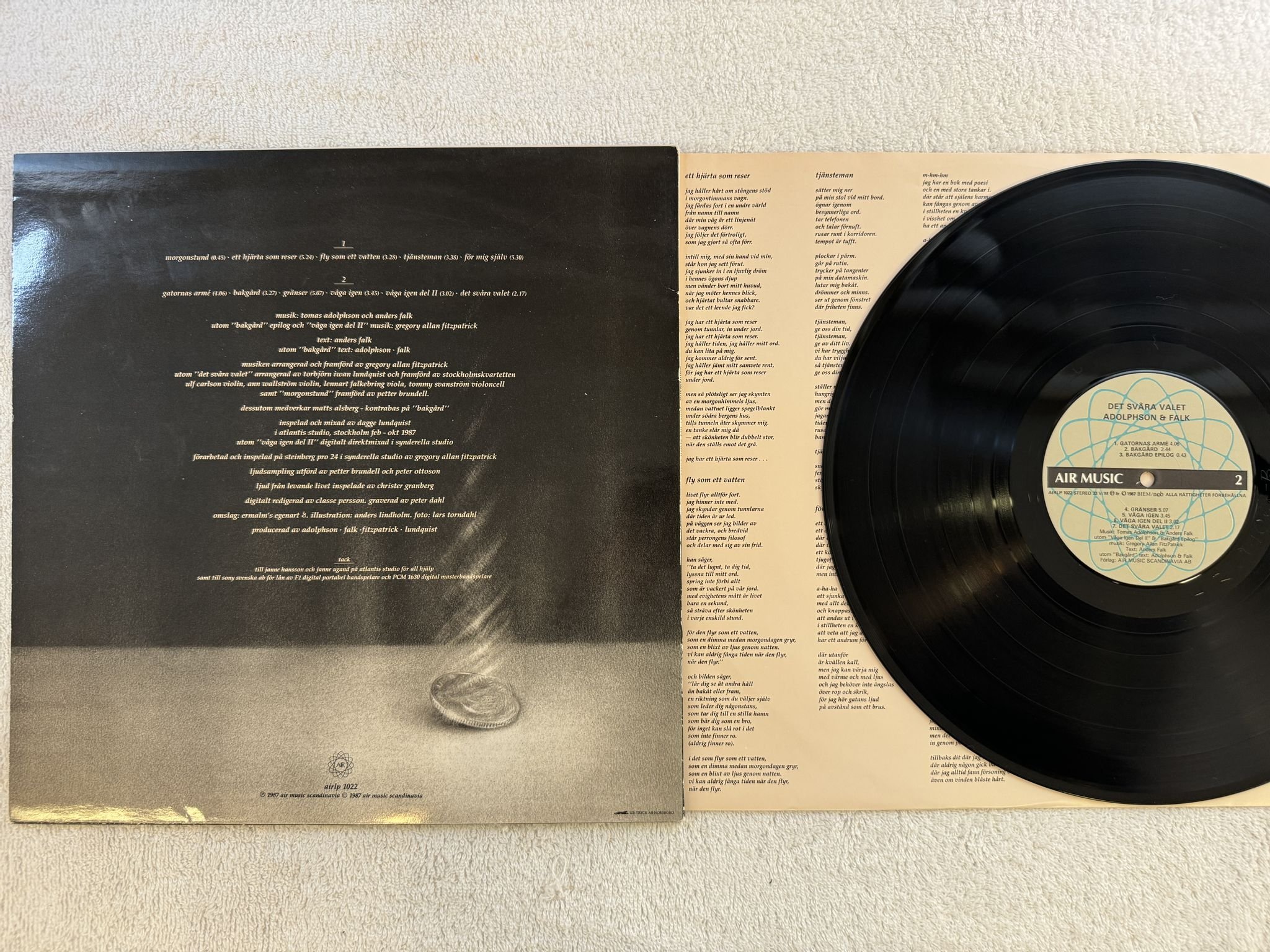 Omslagsbild för skivan ADOLPHSON & FALK det svåra valet LP -87 AIR MUSIC airlp 1022 *** SIGNED ***