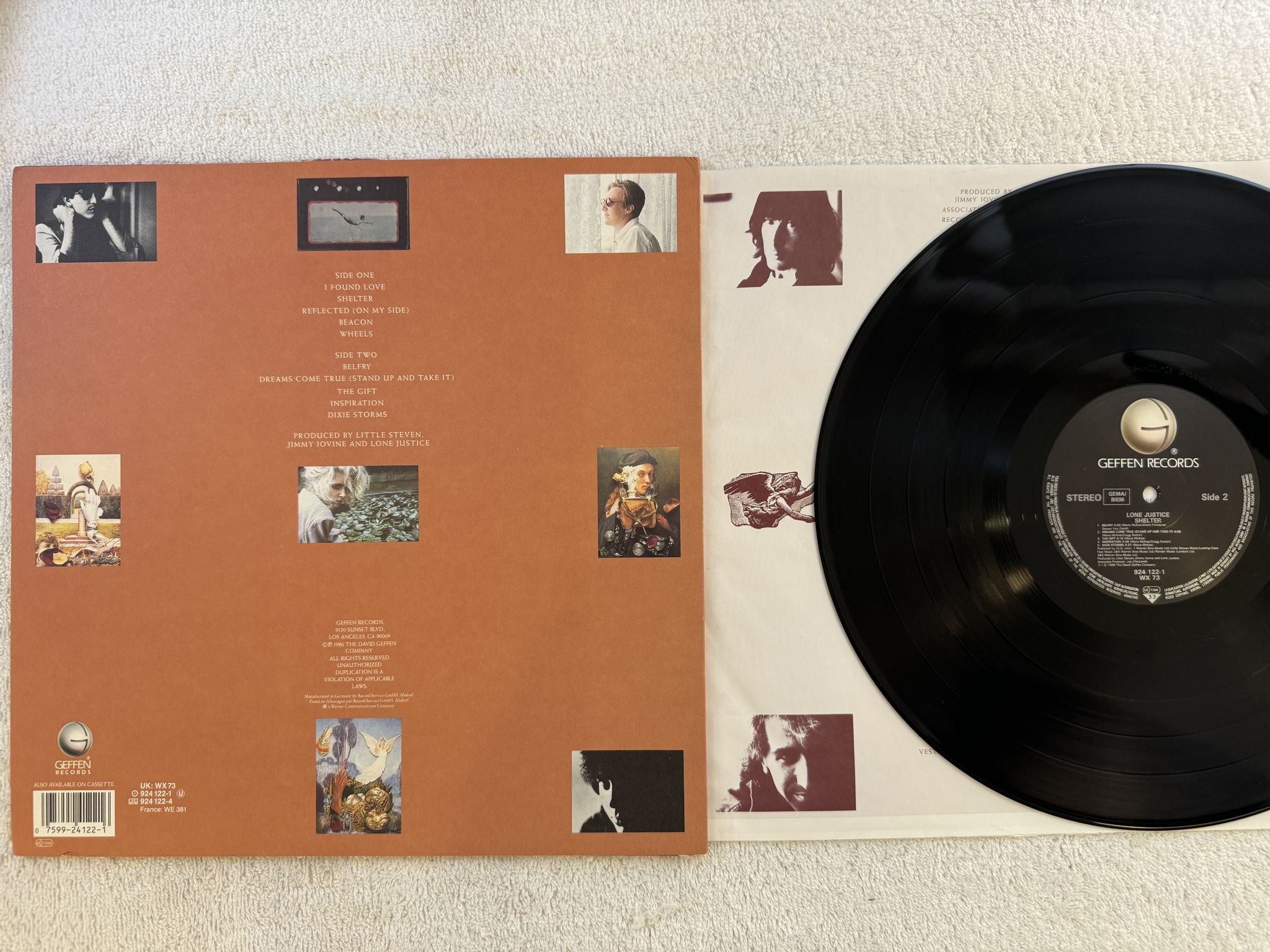 Omslagsbild för skivan LONE JUSTICE Shelter LP -86 GEFFEN 924 122-1 *** SIGNED *** COUNTRY ROCK