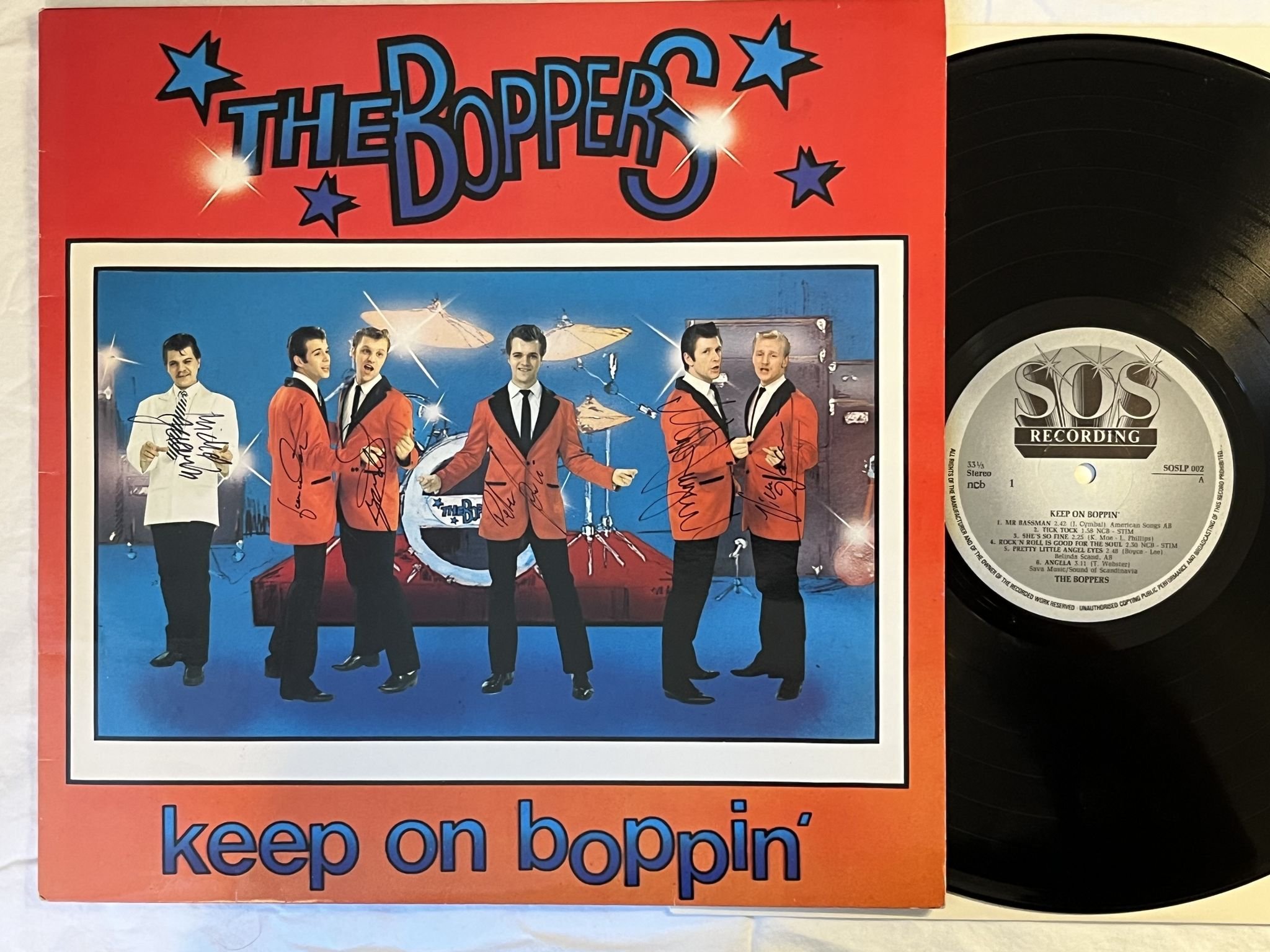 Omslagsbild för skivan THE BOPPERS keep on boppin' LP -79 Swer SOSLP 002 ** FULLY SIGNED **