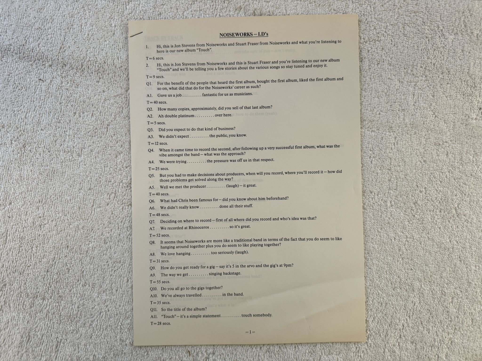 Omslagsbild för skivan NOISEWORKS Open-Ended Interview LP -88 cbs samp 211 *** FULLY SIGNED ***