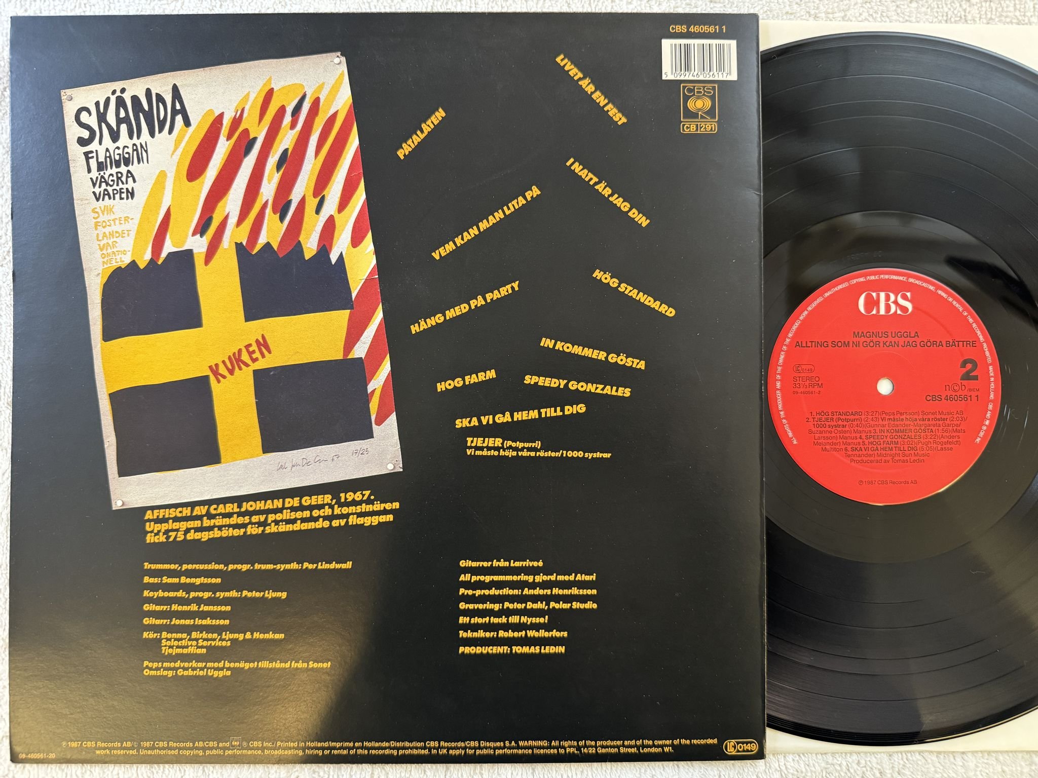 Omslagsbild för skivan MAGNUS UGGLA allting som ni gör ... LP -87 CBS 4605611 *** SIGNED ***