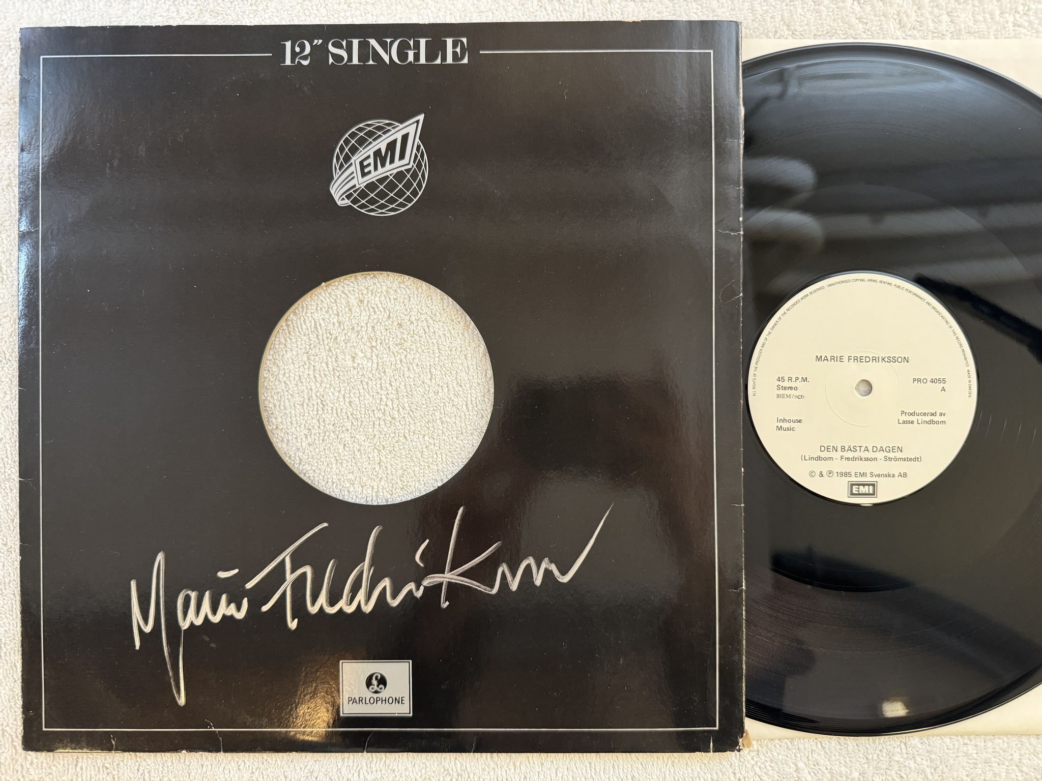 Omslagsbild för skivan MARIE FREDRIKSSON den bästa dagen 12"single -85 promo EMI PRO 4055 ** SIGNED **