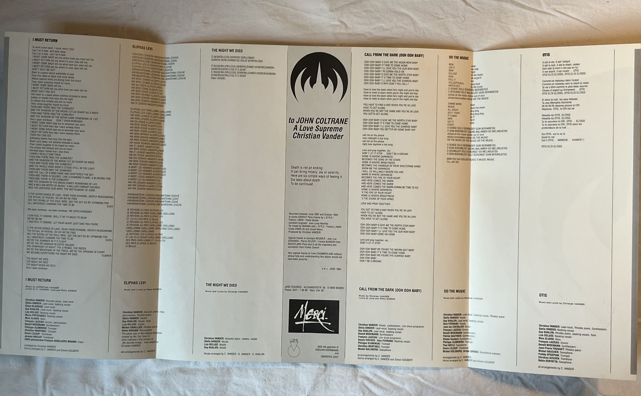 Omslagsbild för skivan MAGMA / Christian Vander - Merci LP -84 Ger JARO 4120 *** FULLY SIGNED ***