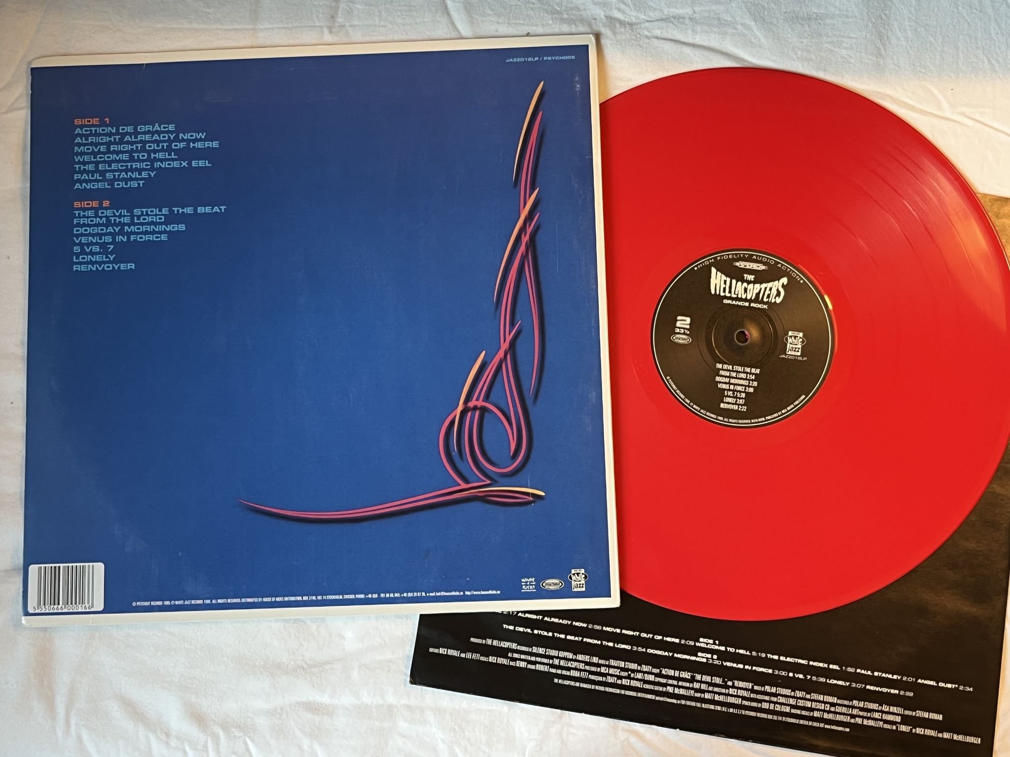 Omslagsbild för skivan THE HELLACOPTERS grande rock LP -99 JAZZ016LP red vinyl *** FULLY SIGNED ***