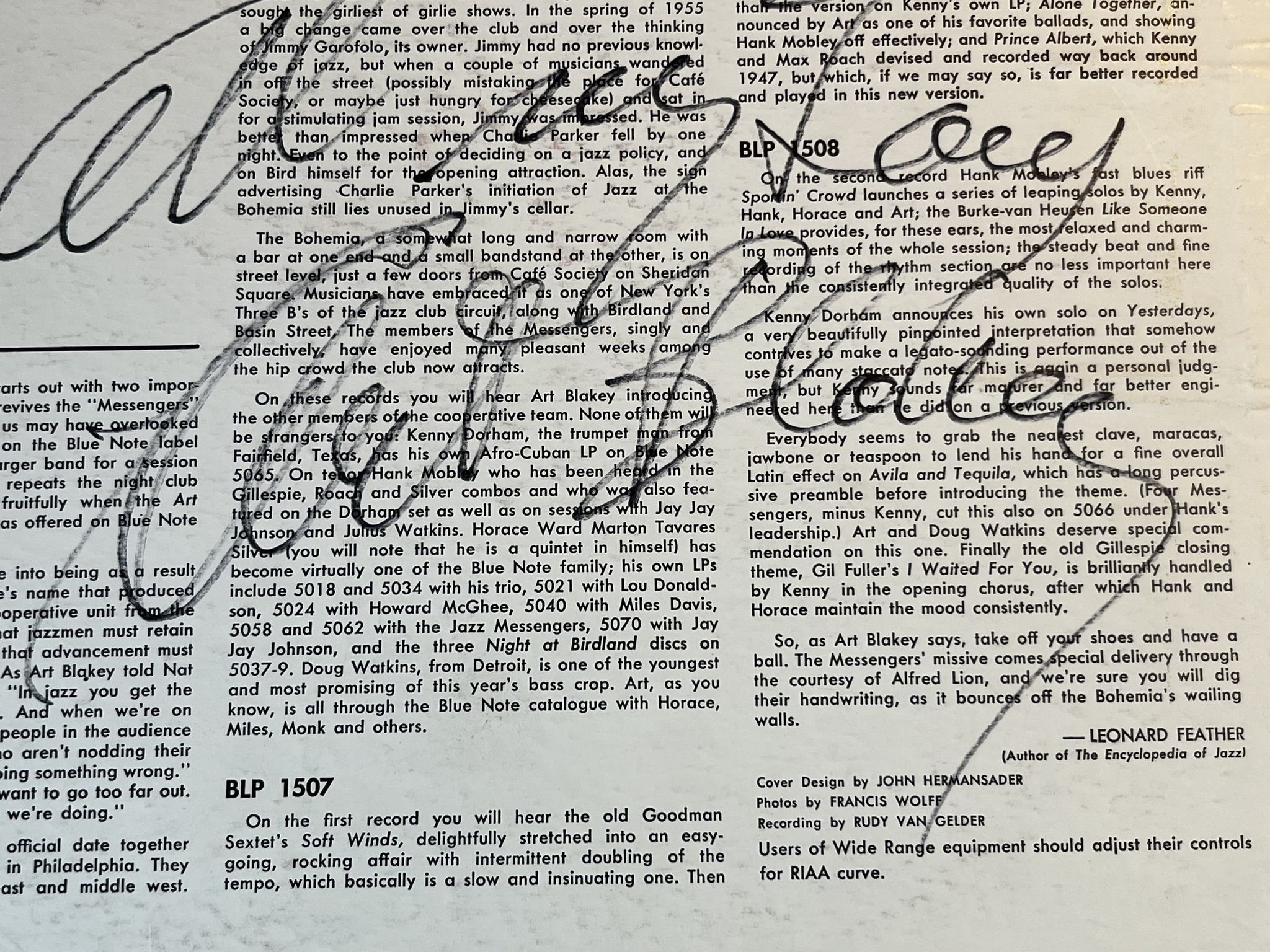 Omslagsbild för skivan THE JAZZ MESSENGERS at the Cafe Bohemia Vol 2 LP -66 US BLUE NOTE ** SIGNED **