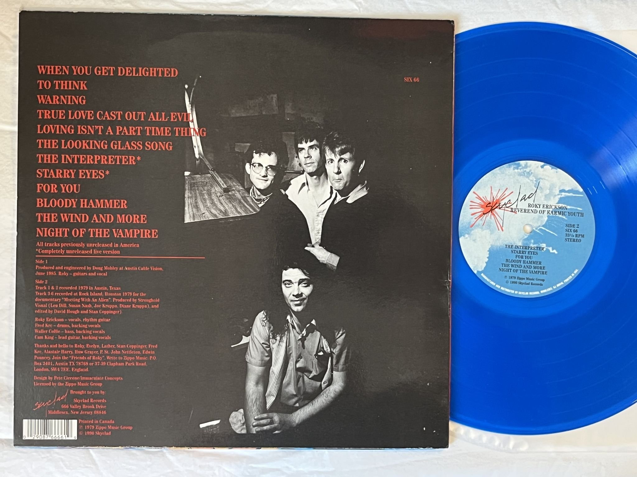 Omslagsbild för skivan ROKY ERICKSON reverend of karmic youth LP -90 SKYCLAD SIX 66 ** BLUE VIONYL **