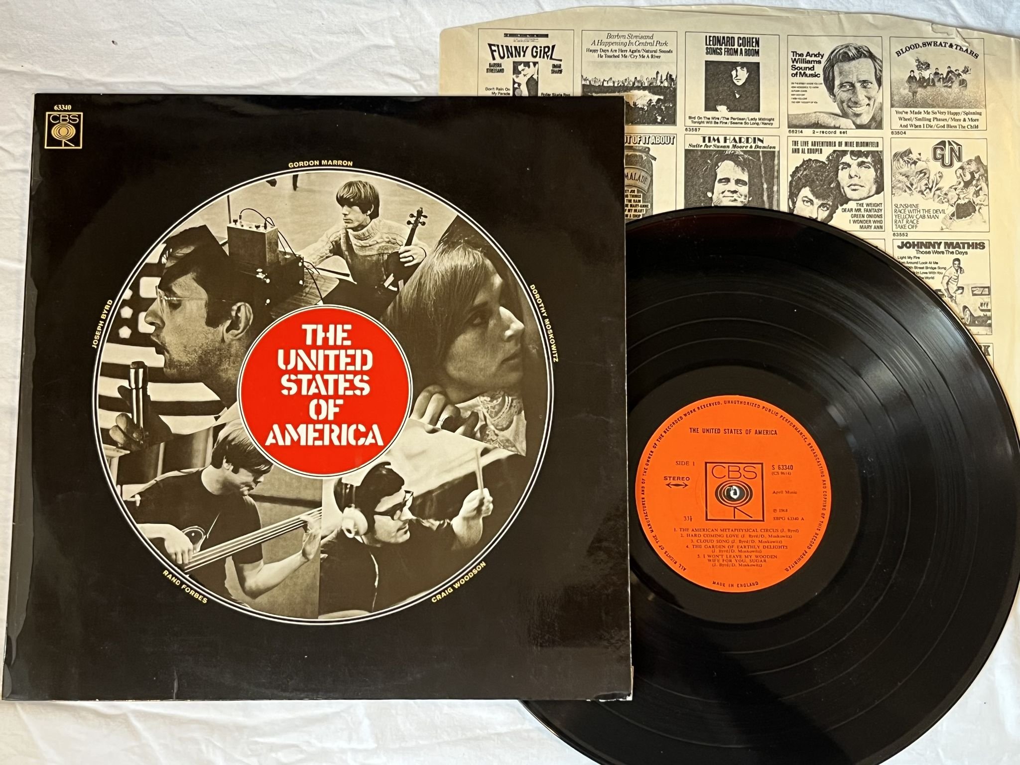 Omslagsbild för skivan THE UNITED STATES OF AMERICA s/t LP -68 UK CBS S 63340 * * R A R E * *