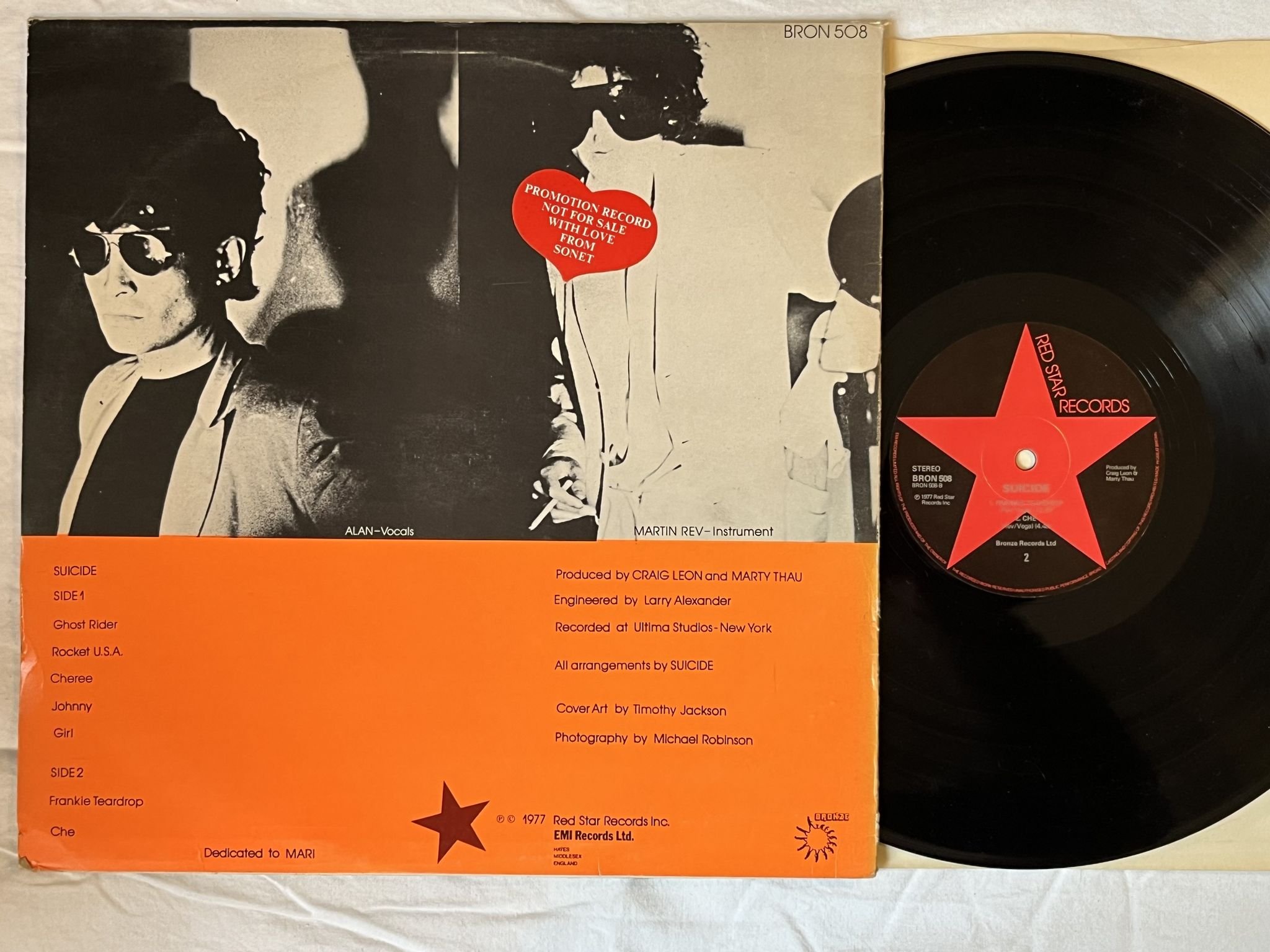 Omslagsbild för skivan SUICIDE s/t LP -78 UK RED STAR RECORDS BRON 508 **** CLASSIC ****