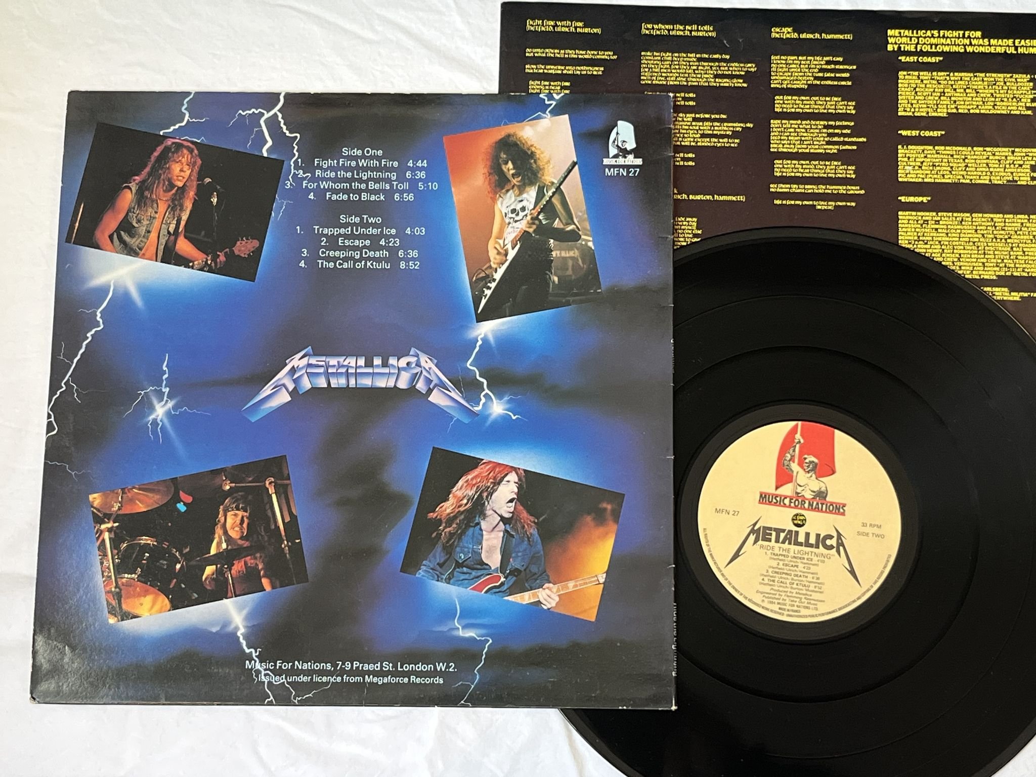 Omslagsbild för skivan METALLICA ride the lightning LP -84 UK MUSIC FOR NATIONS MFN 27