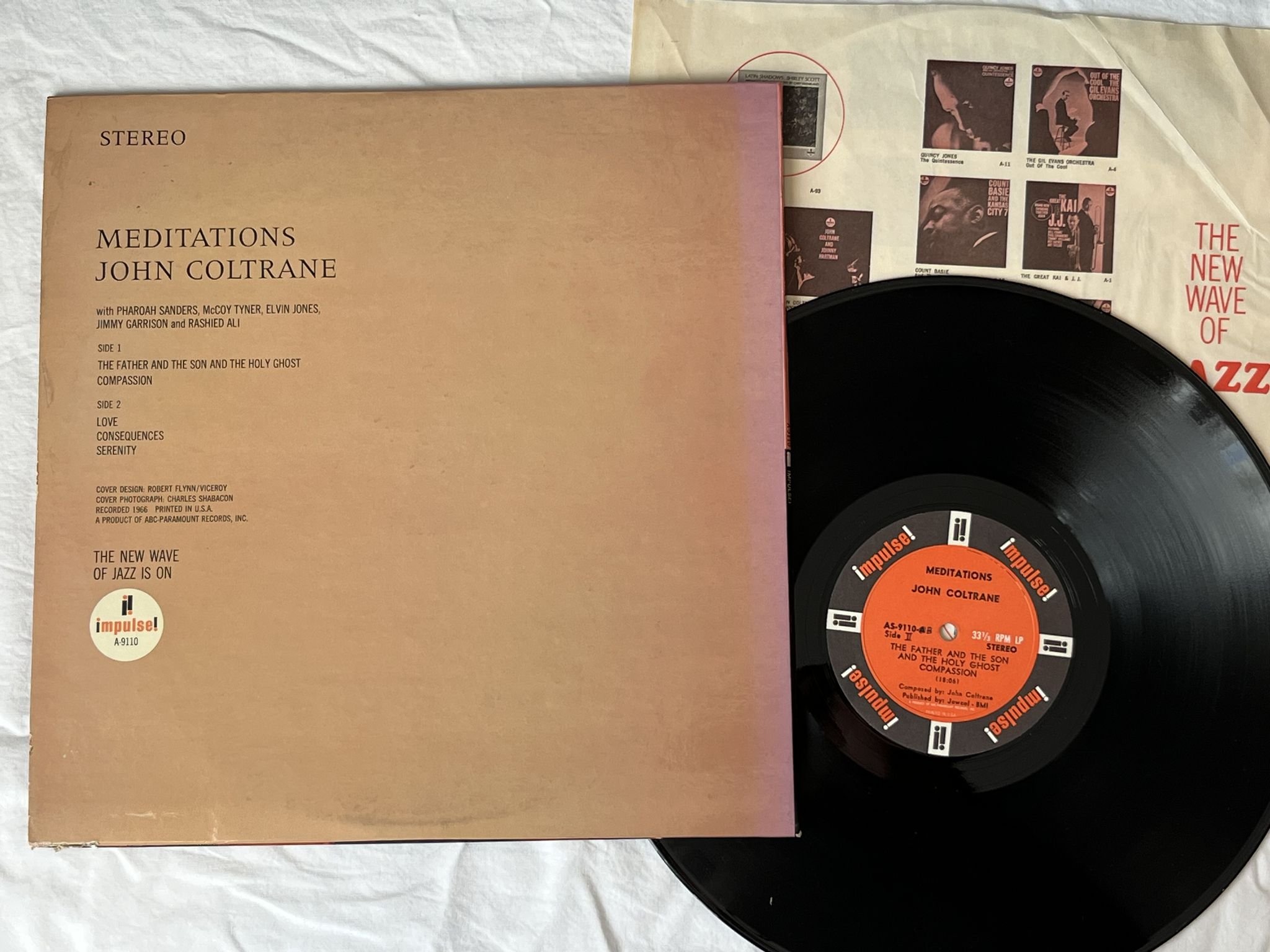 Omslagsbild för skivan JOHN COLTRANE Meditations LP -66 US IMPULSE AS-9110