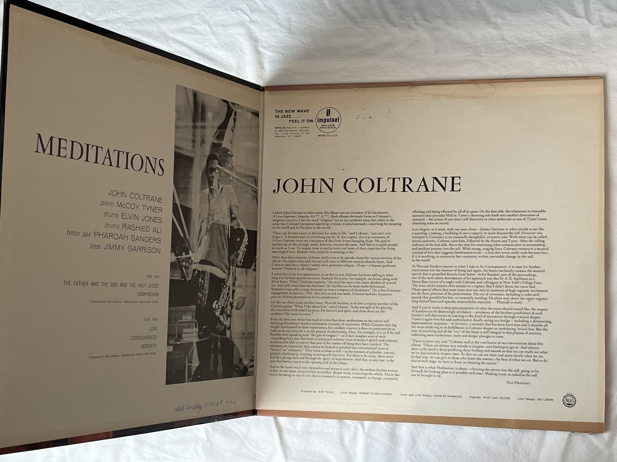 Omslagsbild för skivan JOHN COLTRANE Meditations LP -66 US IMPULSE AS-9110
