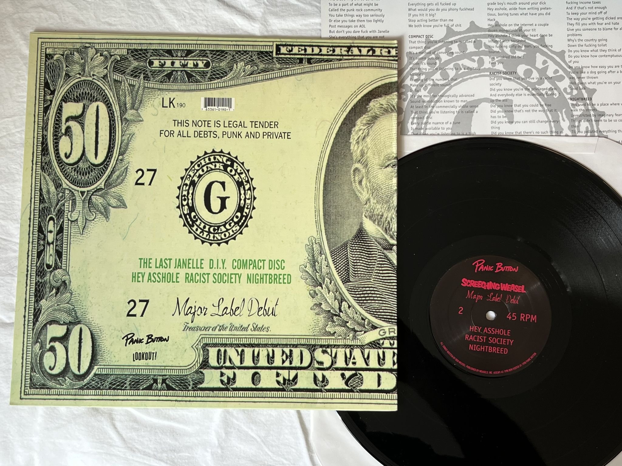 Omslagsbild för skivan SCREECHING WEASEL Major Label Debut 12"ep -98 US Panic Button PB270