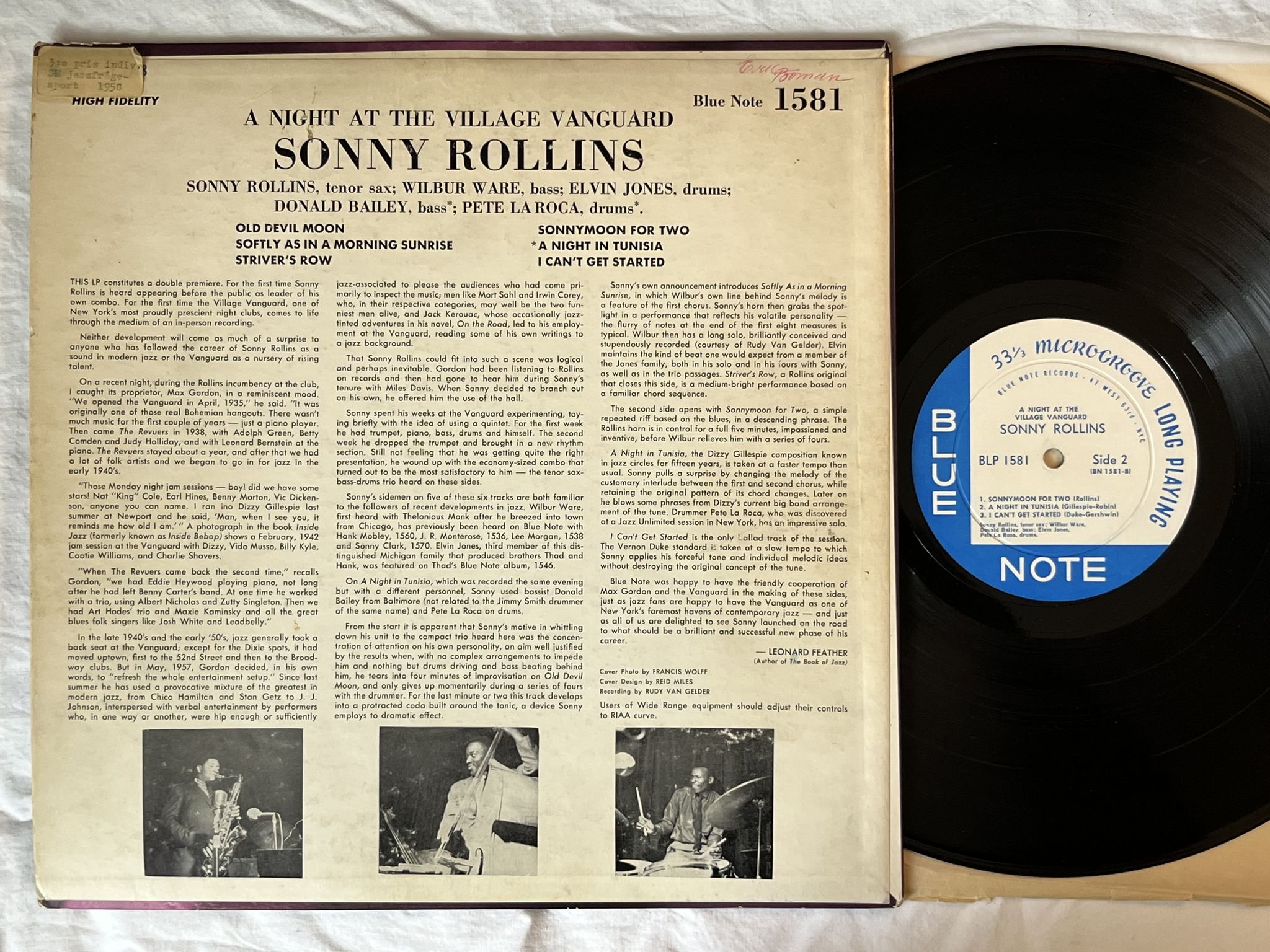 Omslagsbild för skivan SONNY ROLLINS a night at the Village Vanguard LP -57 US BLUE NOTE BLP 1581 Wow!!
