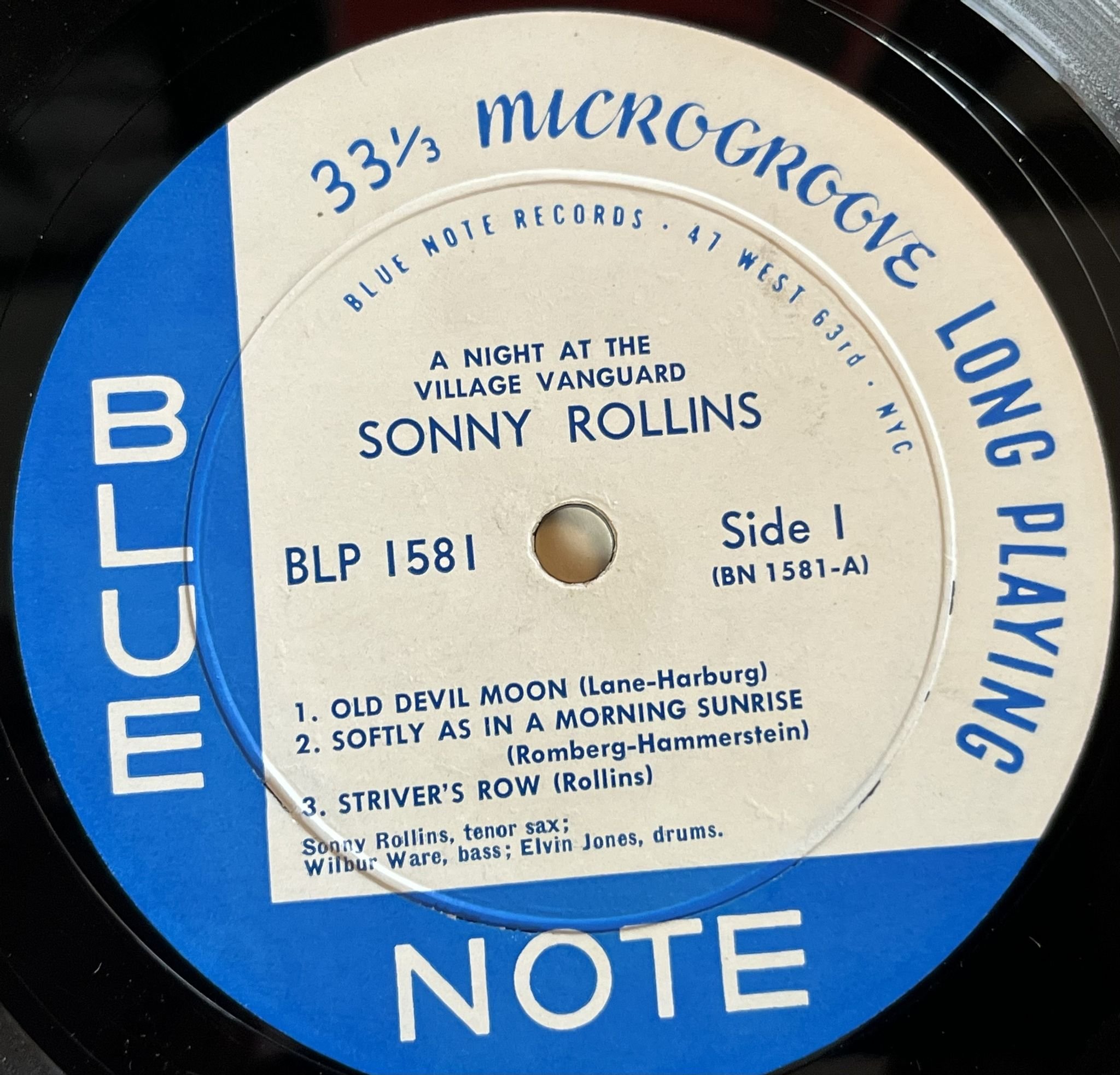 Omslagsbild för skivan SONNY ROLLINS a night at the Village Vanguard LP -57 US BLUE NOTE BLP 1581 Wow!!