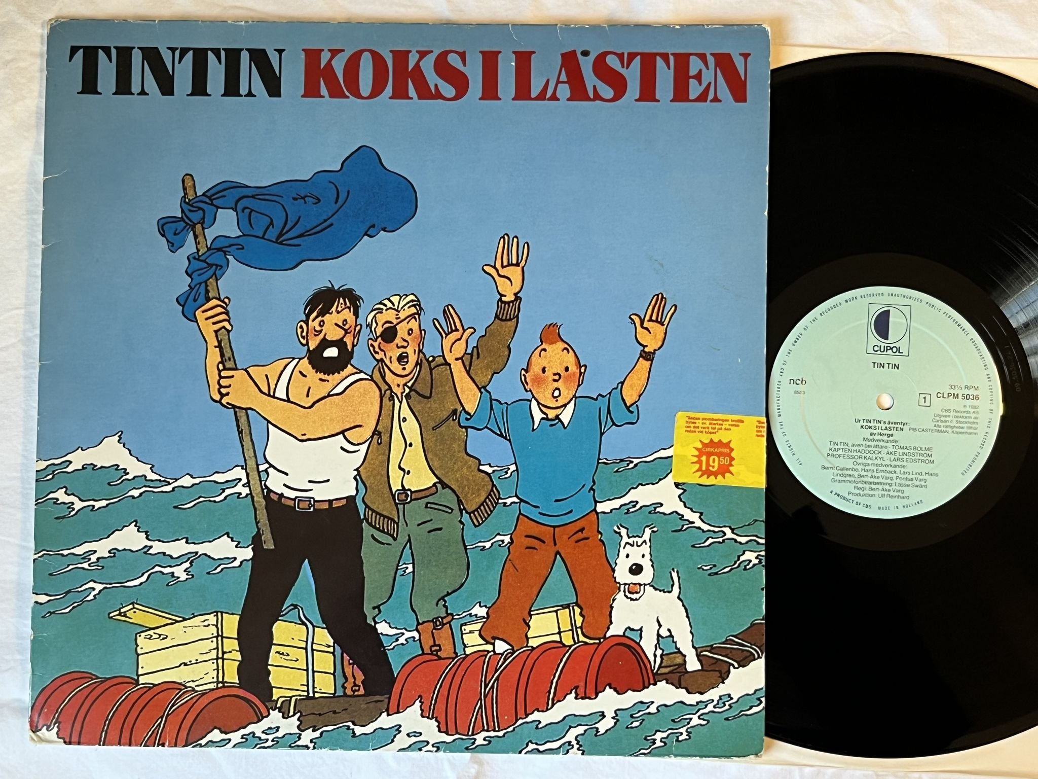 Omslagsbild för skivan TINTIN koks i lasten LP -82 CUPOL CLPM 5036 *** Hergé ***