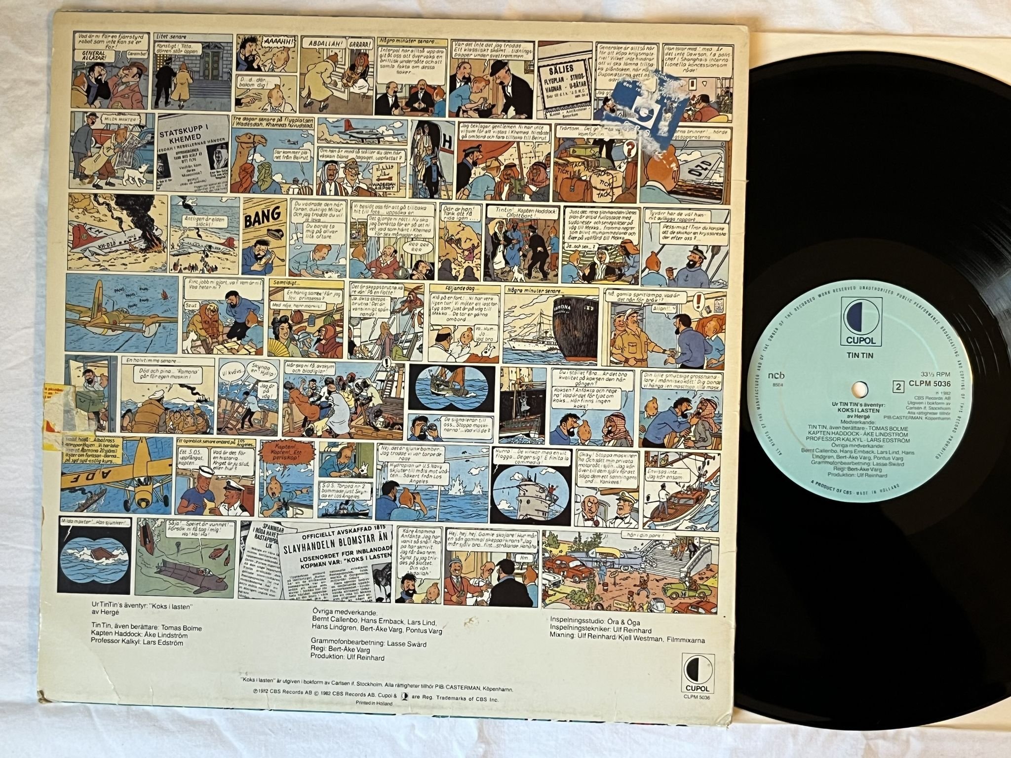 Omslagsbild för skivan TINTIN koks i lasten LP -82 CUPOL CLPM 5036 *** Hergé ***