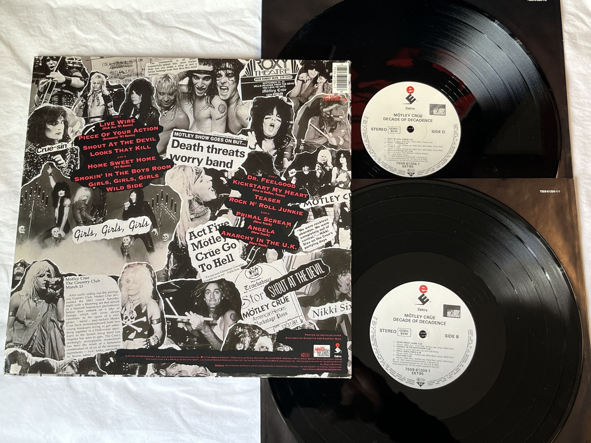 Omslagsbild för skivan MÖTLEY CRÜE decade of decadence '81-'91 2xLP -91 ELEKTRA EKT 95 *** POSTER ***