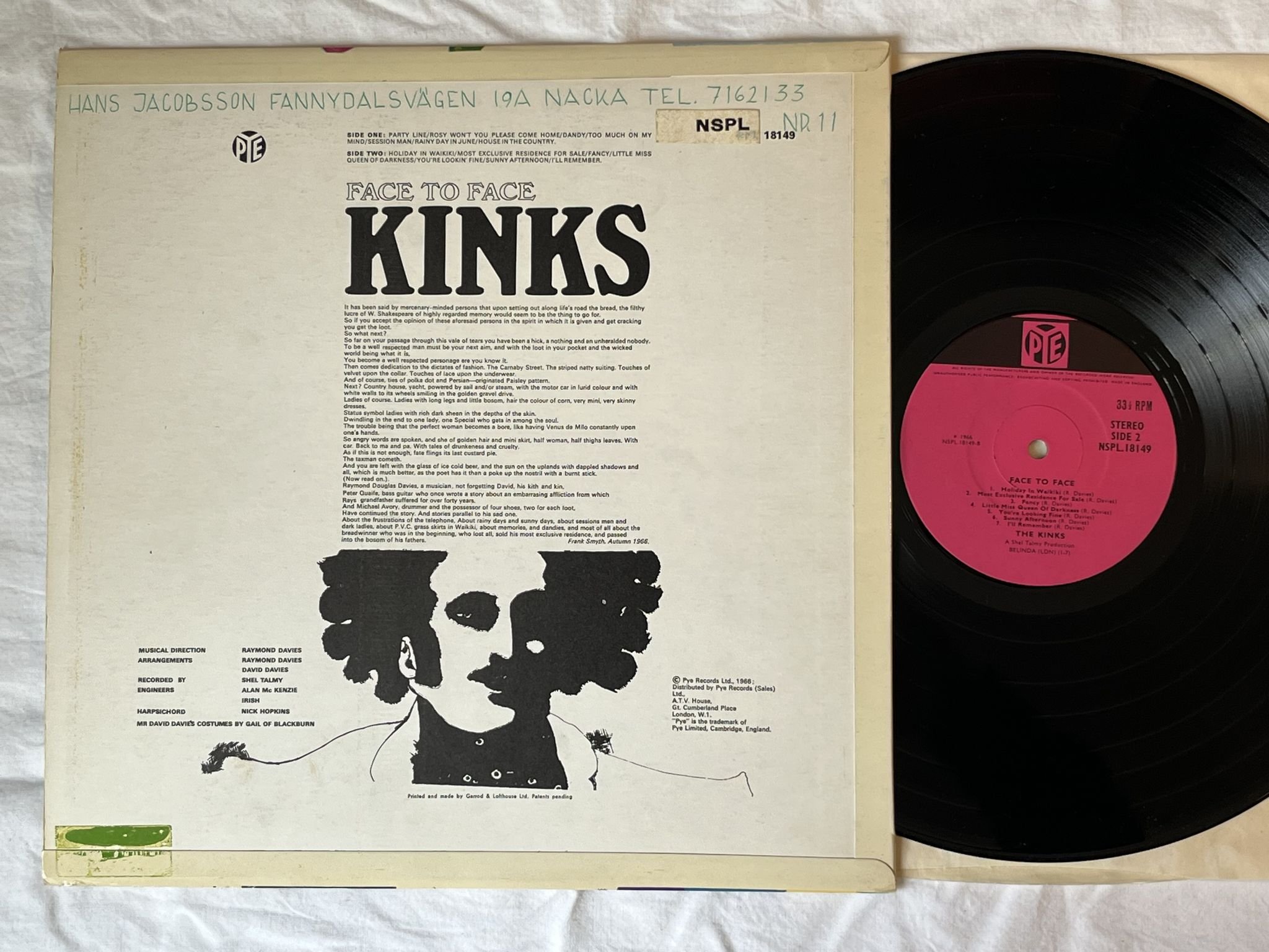 Omslagsbild för skivan KINKS face to face LP -66 UK PYE NSPL 18149