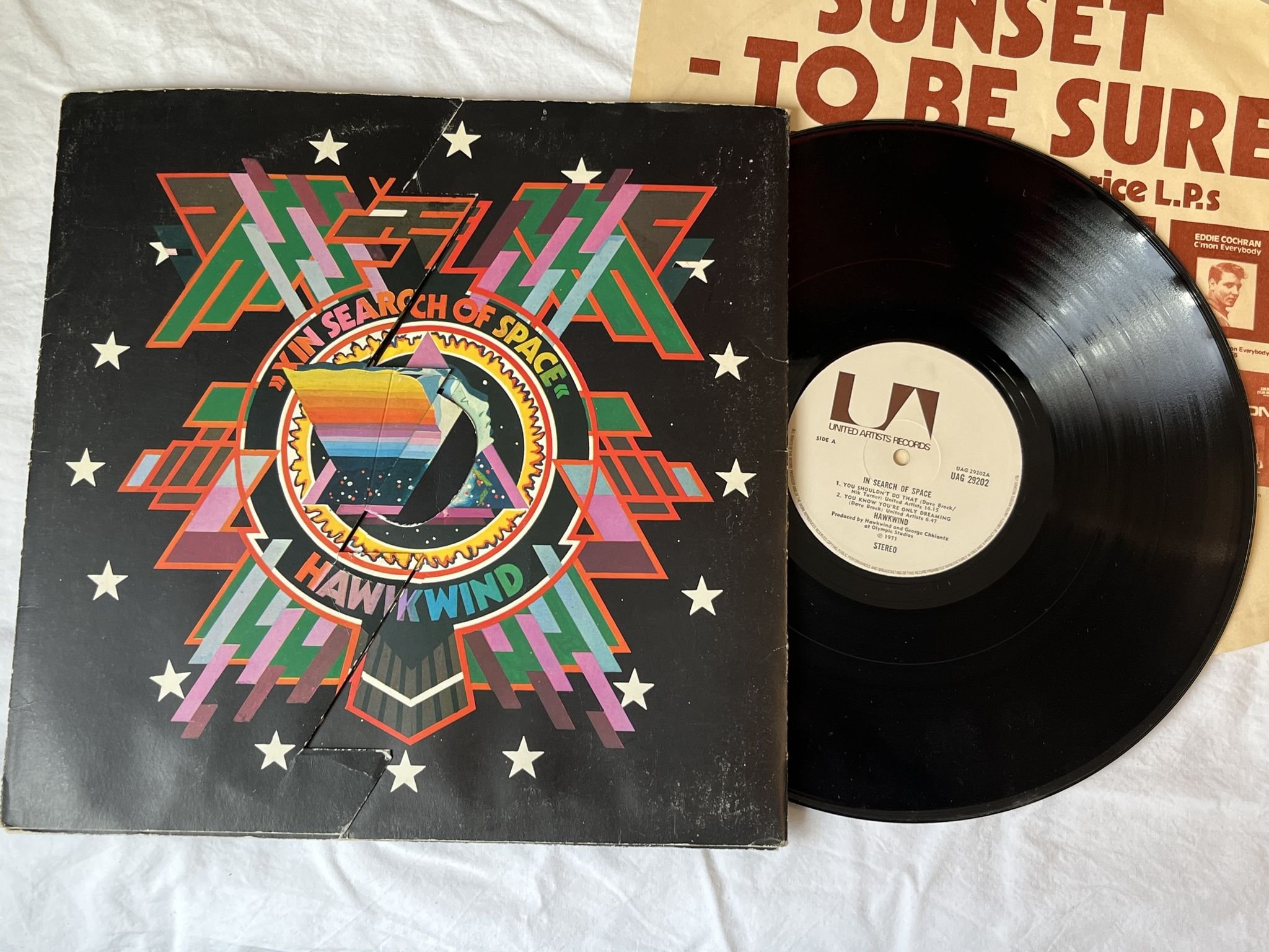 Omslagsbild för skivan HAWKWIND in search of space LP -71 UK UNITED ARTISTS UAG 29202 ** SPACE ROCK **