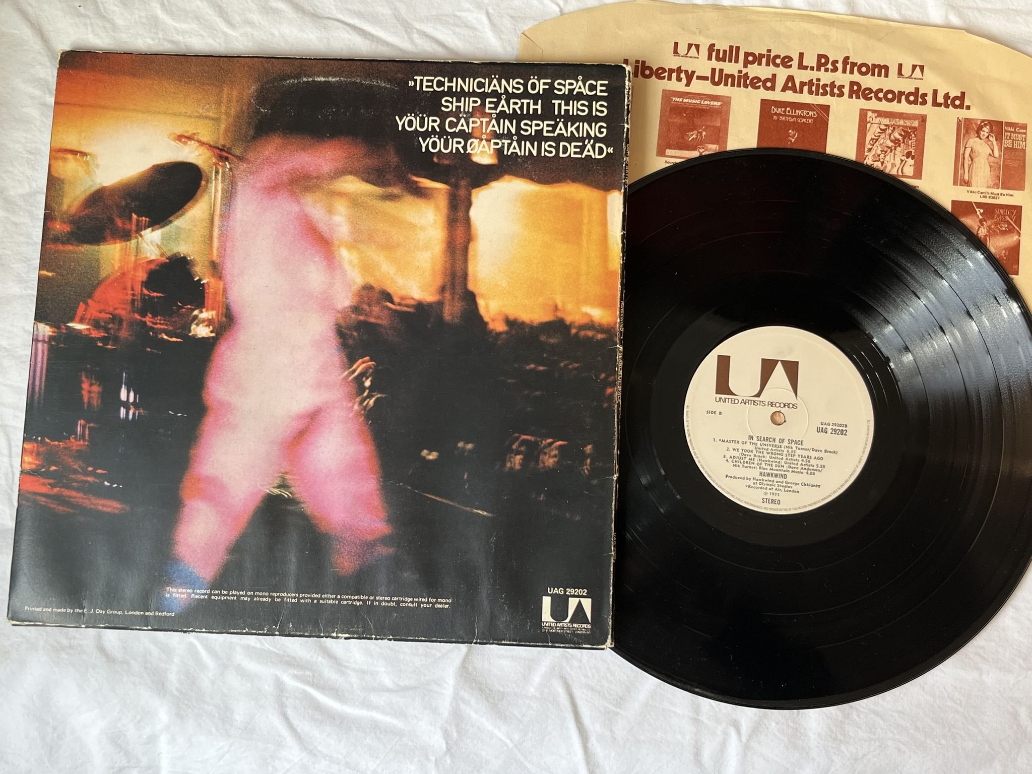 Omslagsbild för skivan HAWKWIND in search of space LP -71 UK UNITED ARTISTS UAG 29202 ** SPACE ROCK **