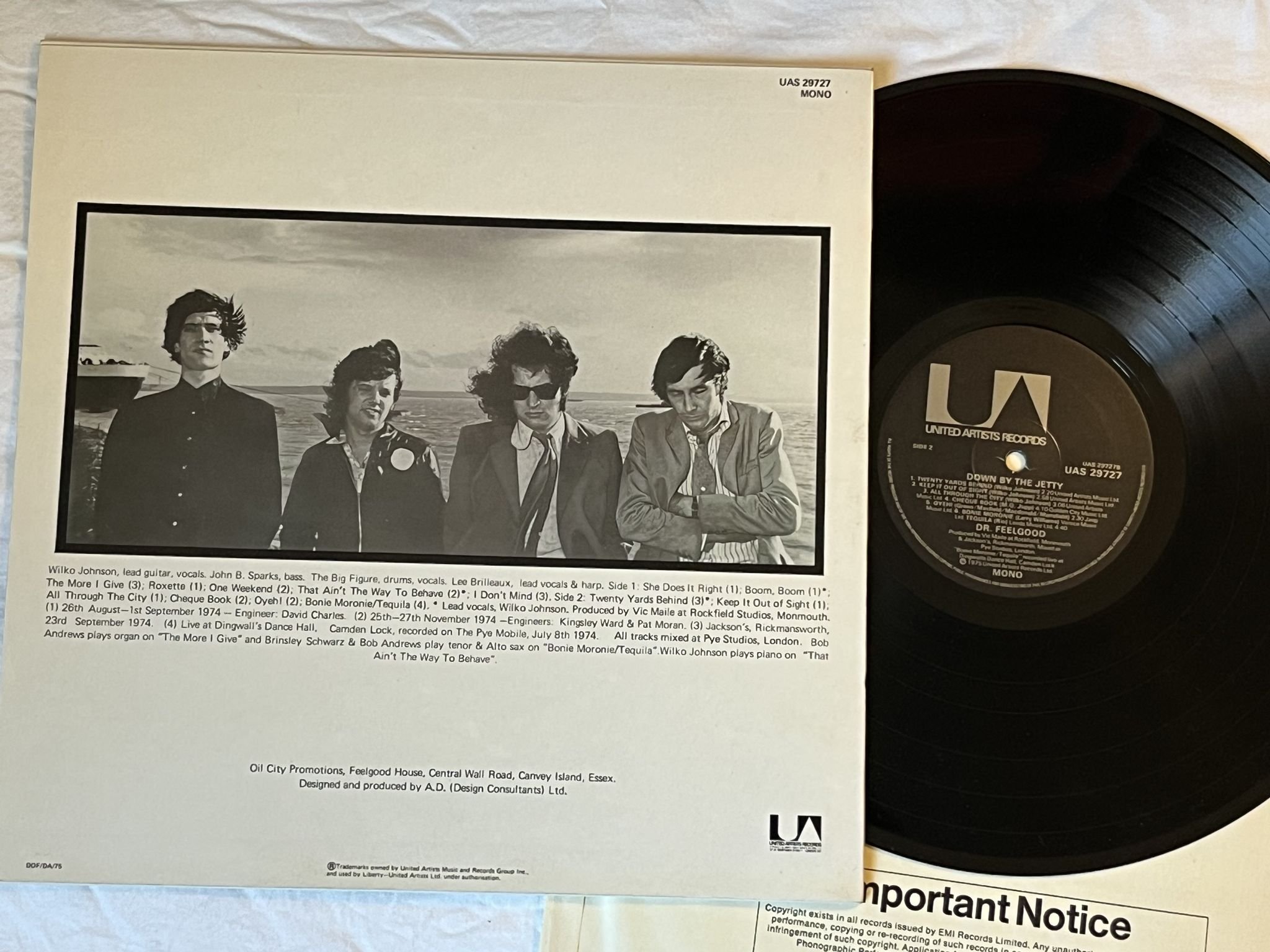 Omslagsbild för skivan DR FEELGOOD down by the jetty LP -75 UK UNITED ARTISTS Mono UAS 29727