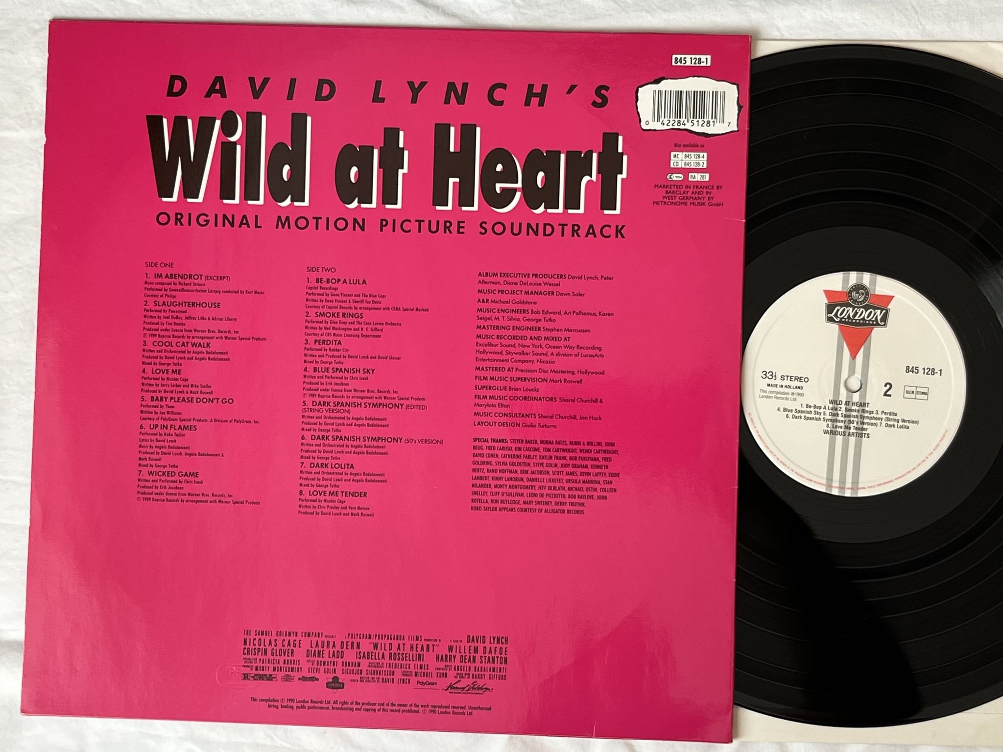 Omslagsbild för skivan V/A Wild At Heart LP -90 LONDON 845128-1 OST *** DAVID LYNCH ***