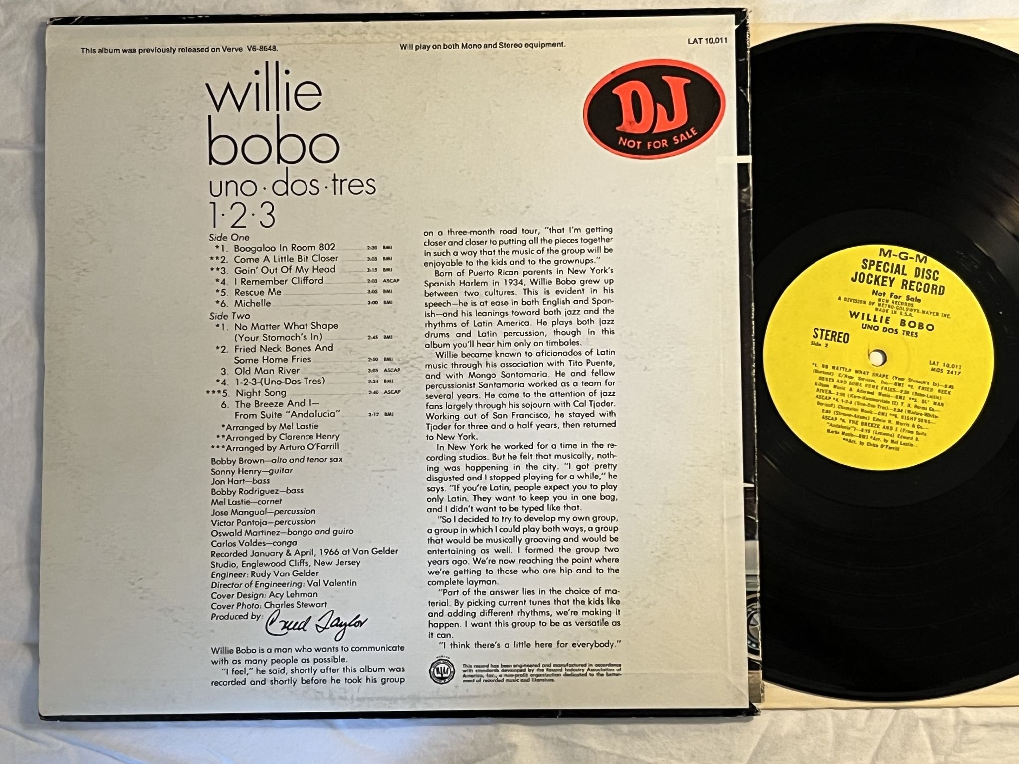 Omslagsbild för skivan WILLIE BOBO uno dos tres LP US MGM LAT 10,011 ** Special DJ Record **