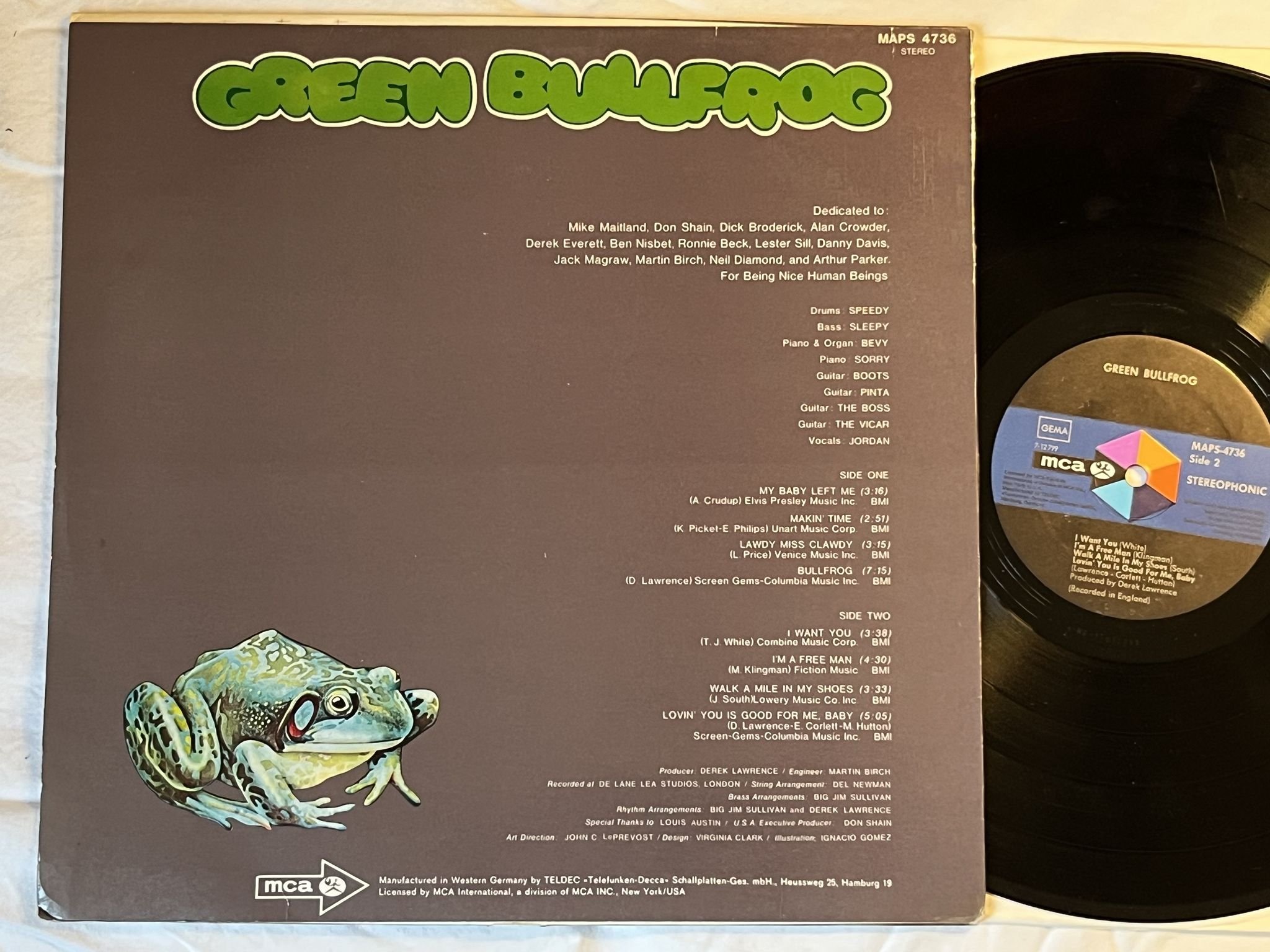 Omslagsbild för skivan GREEN BULLFROG s/t LP -71 Ger MCA MAPS 4736 ** BLUES ROCK **