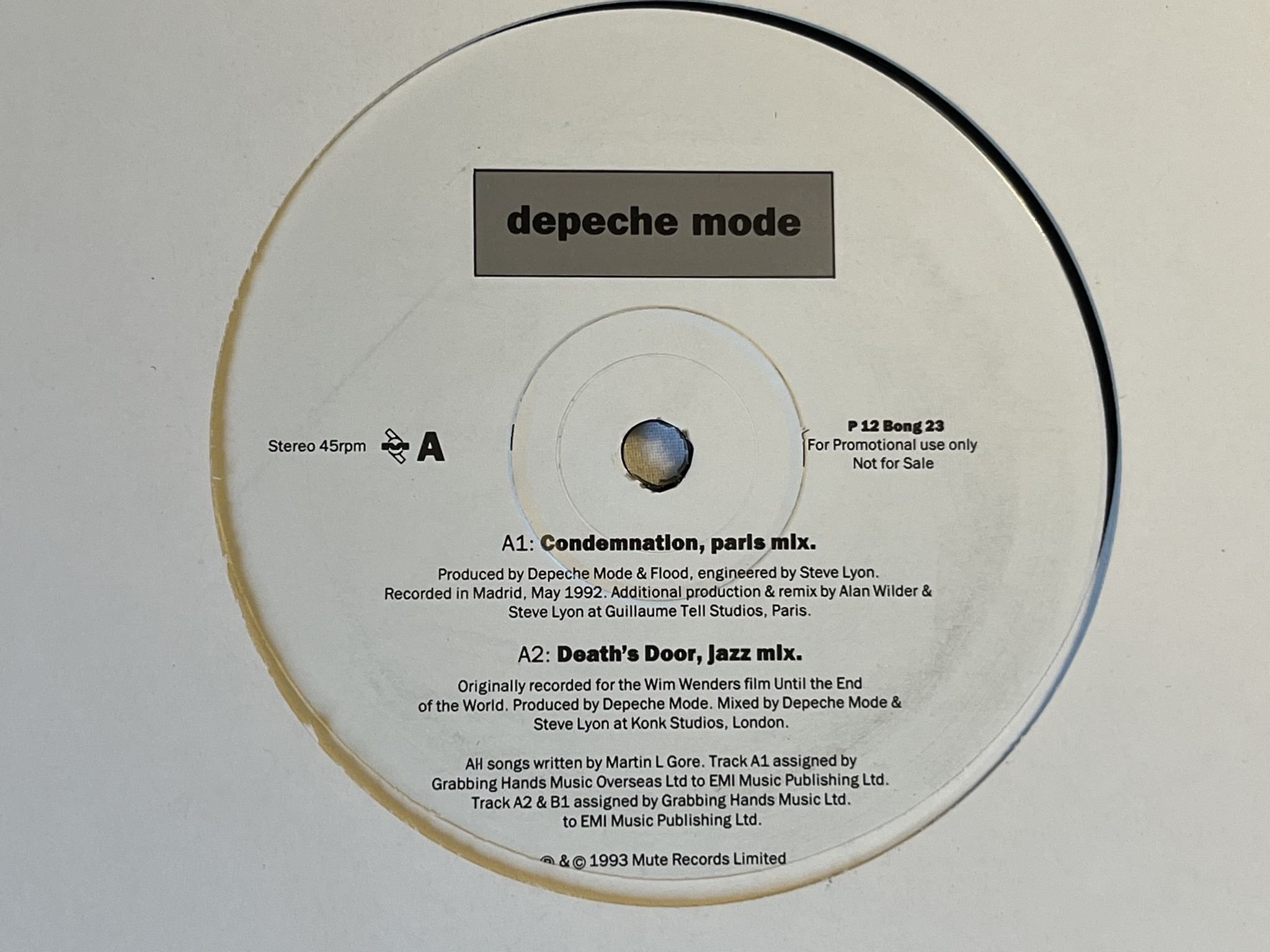 Omslagsbild för skivan DEPECHE MODE Condemnation (Paris Mix) 12" -93 MUTE P12 Bong 23 ** RARE PROMO **