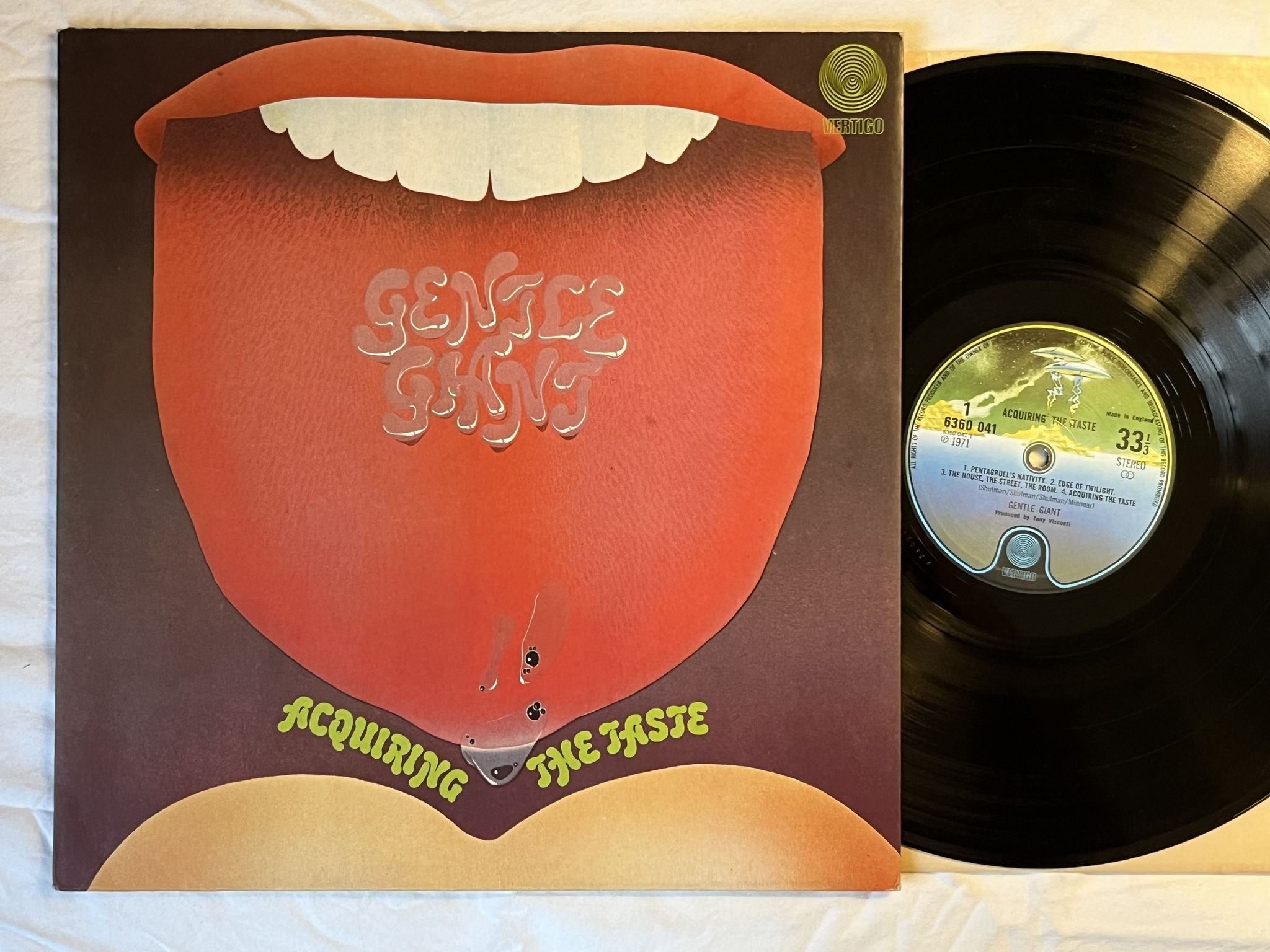 Omslagsbild för skivan GENTLE GIANT acquiring the taste LP UK VERTIGO spaceship 6360 041 ** PROG **