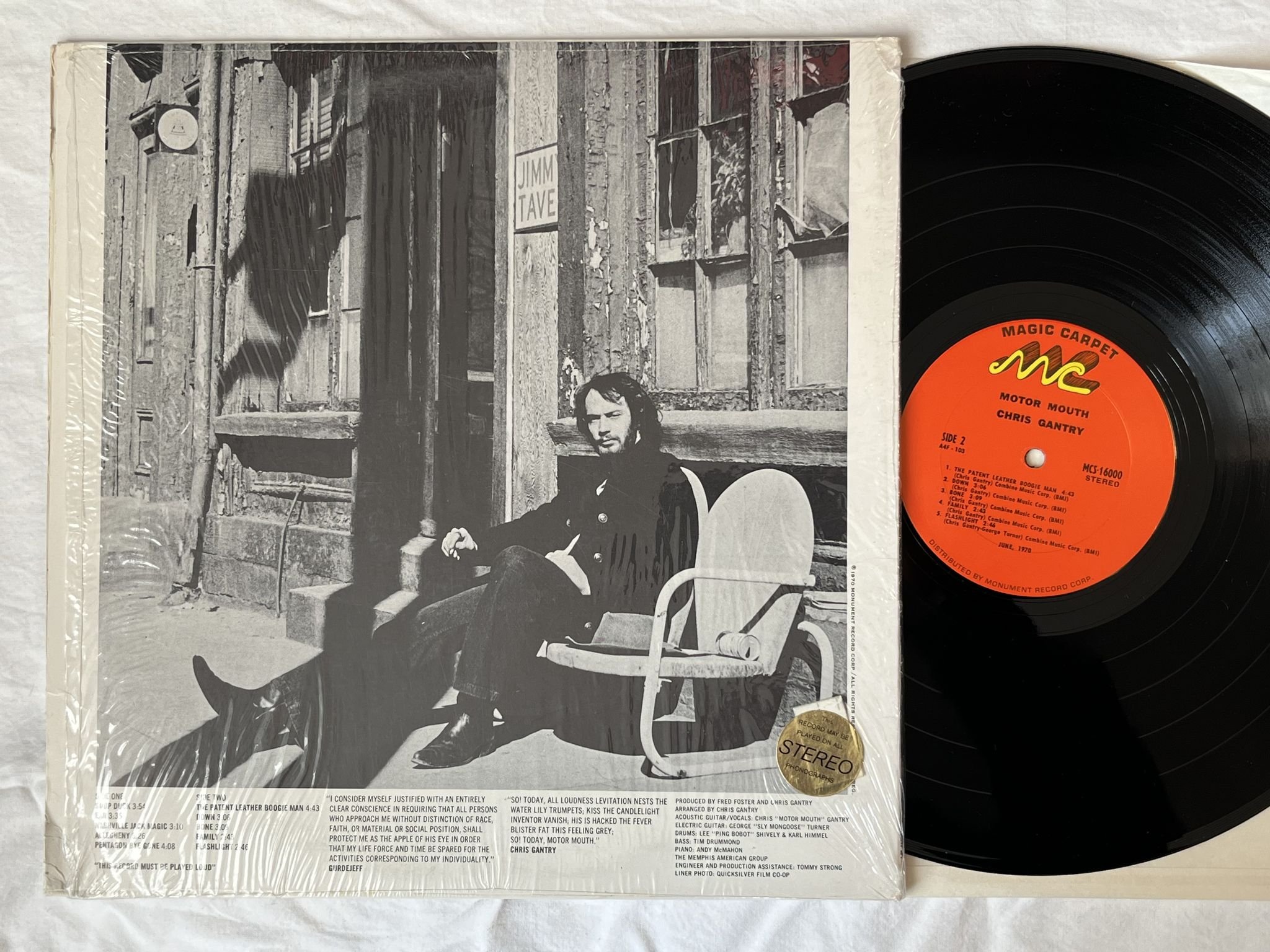 Omslagsbild för skivan CHRIS GANTRY motor mouth LP -70 US MAGIC CARPET MCS-16000 *** PSYCH BLUES ***