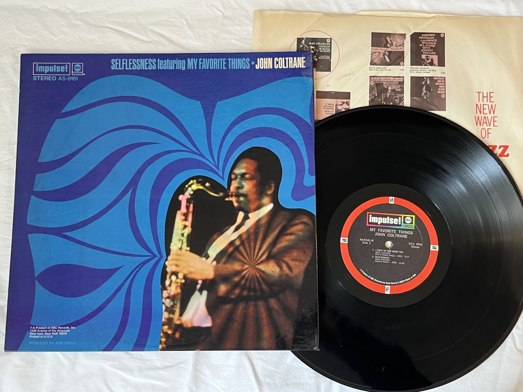Omslagsbild för skivan JOHN COLTRANE selflessness feat My Favorite Things LP -68 US IMPULSE AS-9161