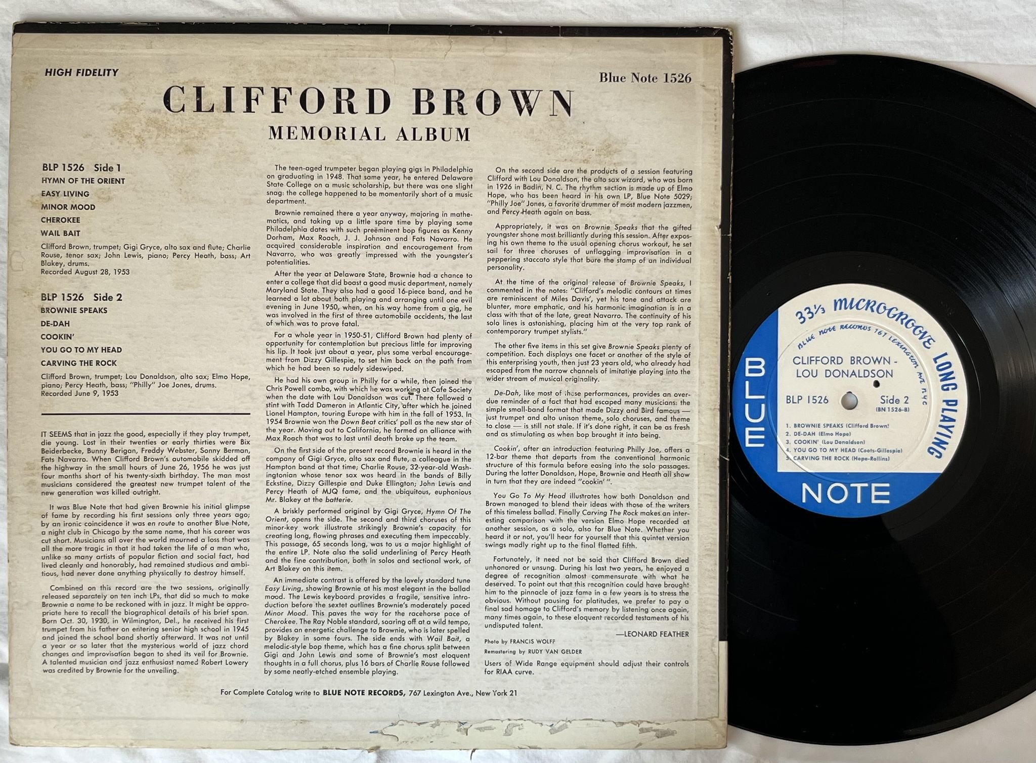 Omslagsbild för skivan CLIFFORD BROWN memorial LP -56 US BLUE NOTE BLP 1526