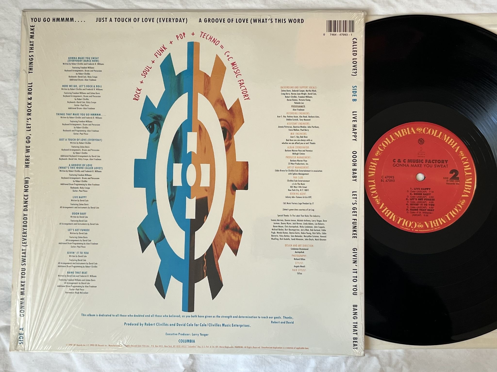 Omslagsbild för skivan C&C MUSIC FACTORY gonna make you sweat LP -90 US COLUMBIA C 47093