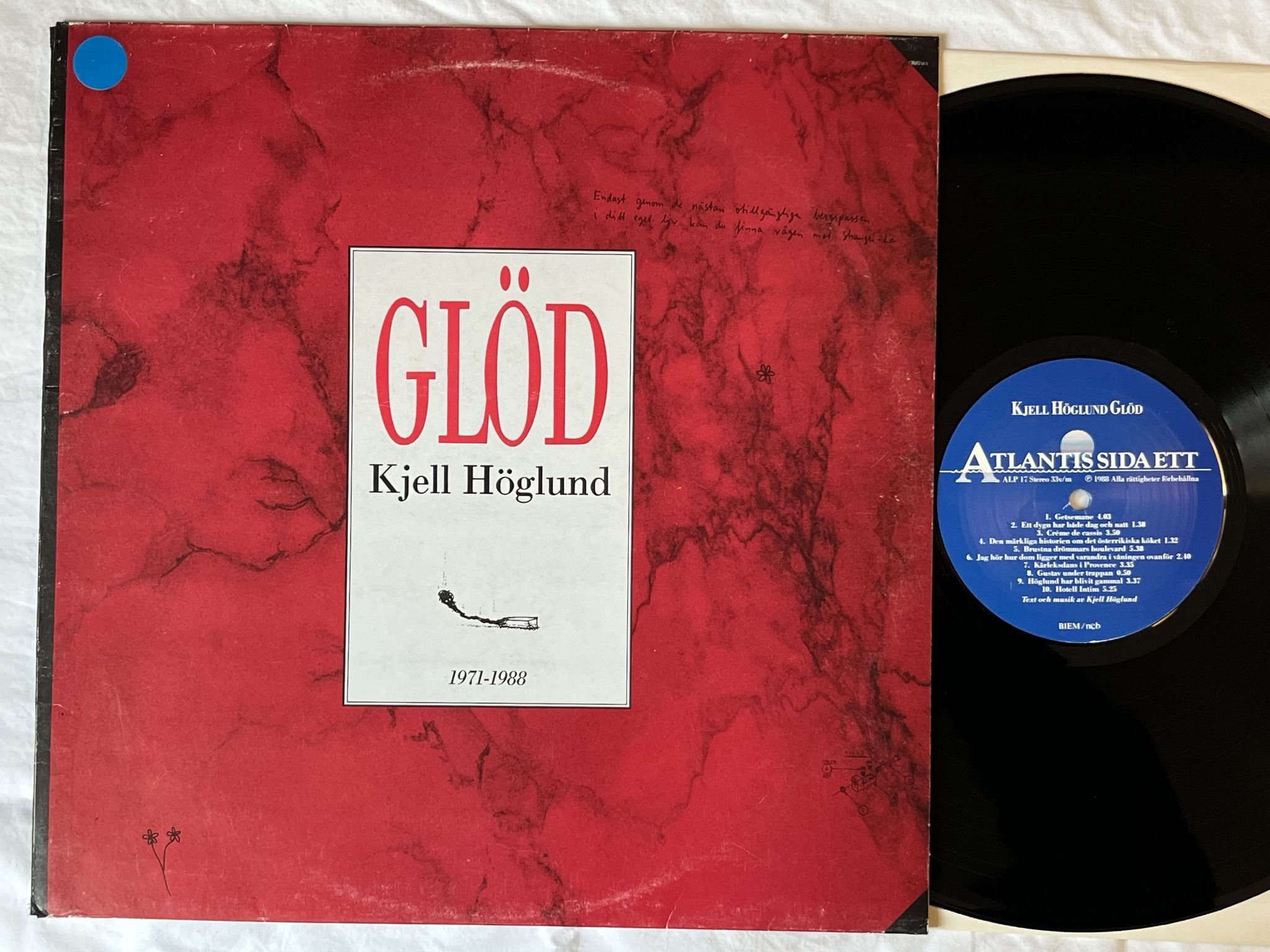 Omslagsbild för skivan KJELL HÖGLUND Glöd 1971-1988 LP -88 Swe ATLANTIS ALP 17