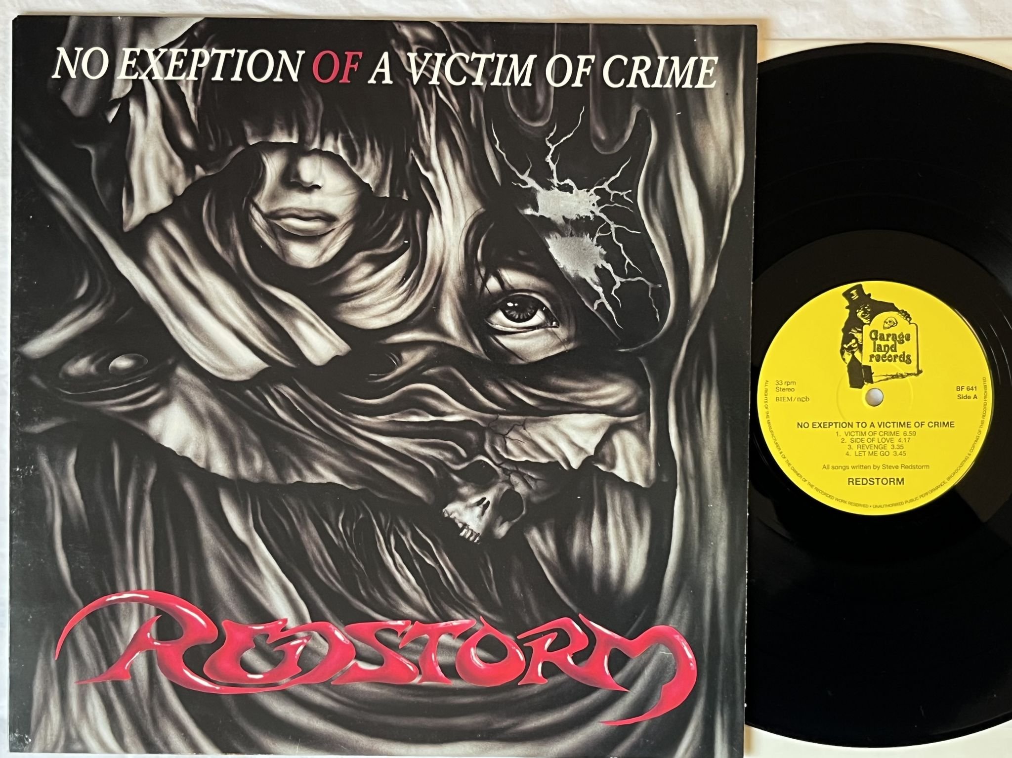 Omslagsbild för skivan REDSTORM no exeption to a victim of crime LP -90 Swe GARAGELAND BF 641