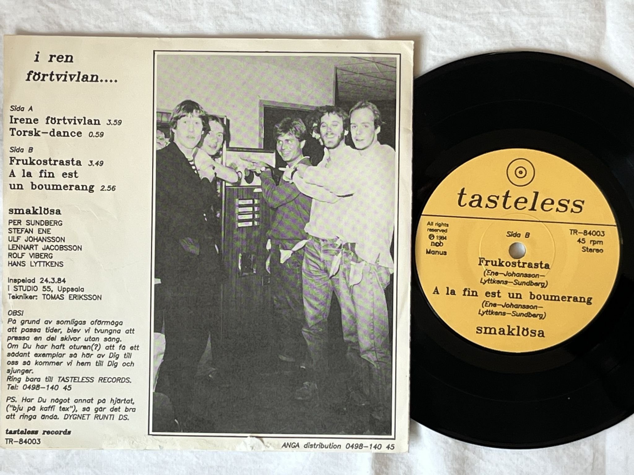 Omslagsbild för skivan SMAKLÖSA Rune Ifrån Rone 7"EP -83 TASTELESS TR-84002