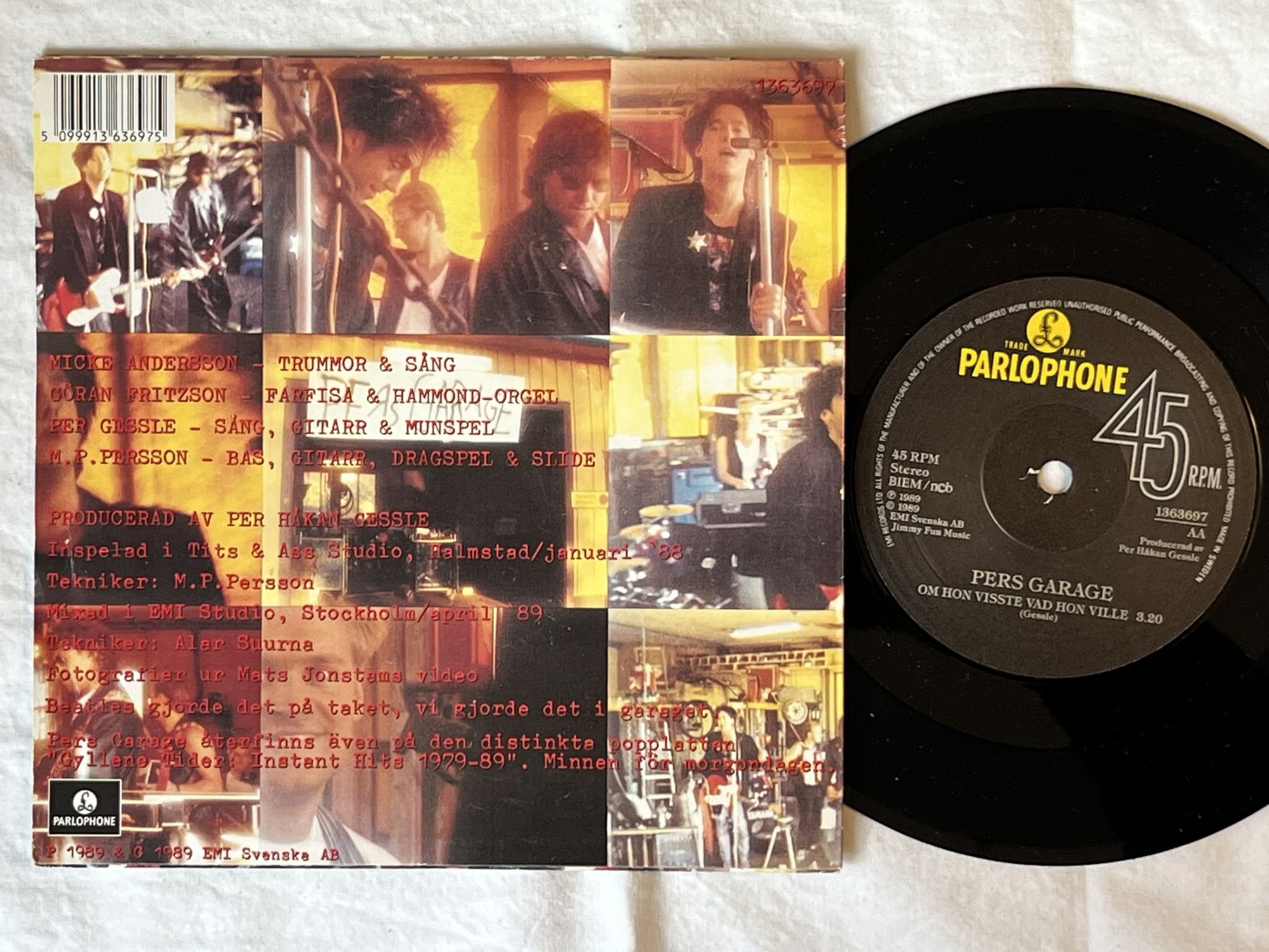 Omslagsbild för skivan PERS GARAGE om hon visste vad hon ville 7" -89 PARLOPHONE 1363697 * Per Gessle