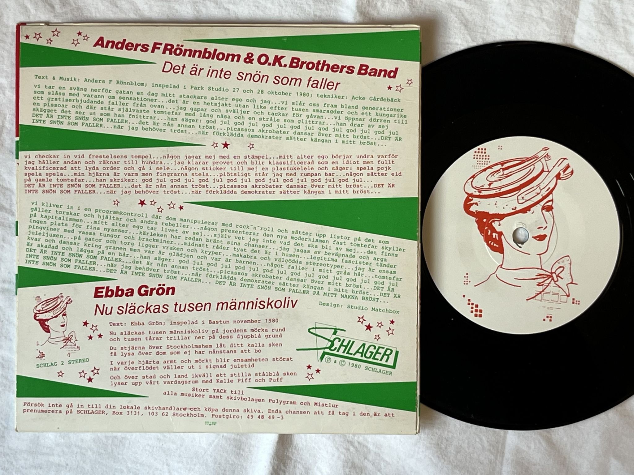 Omslagsbild för skivan EBBA GRÖN nu släckas tusen människoliv 7" -80 SCHLAGER SCHLAG 2