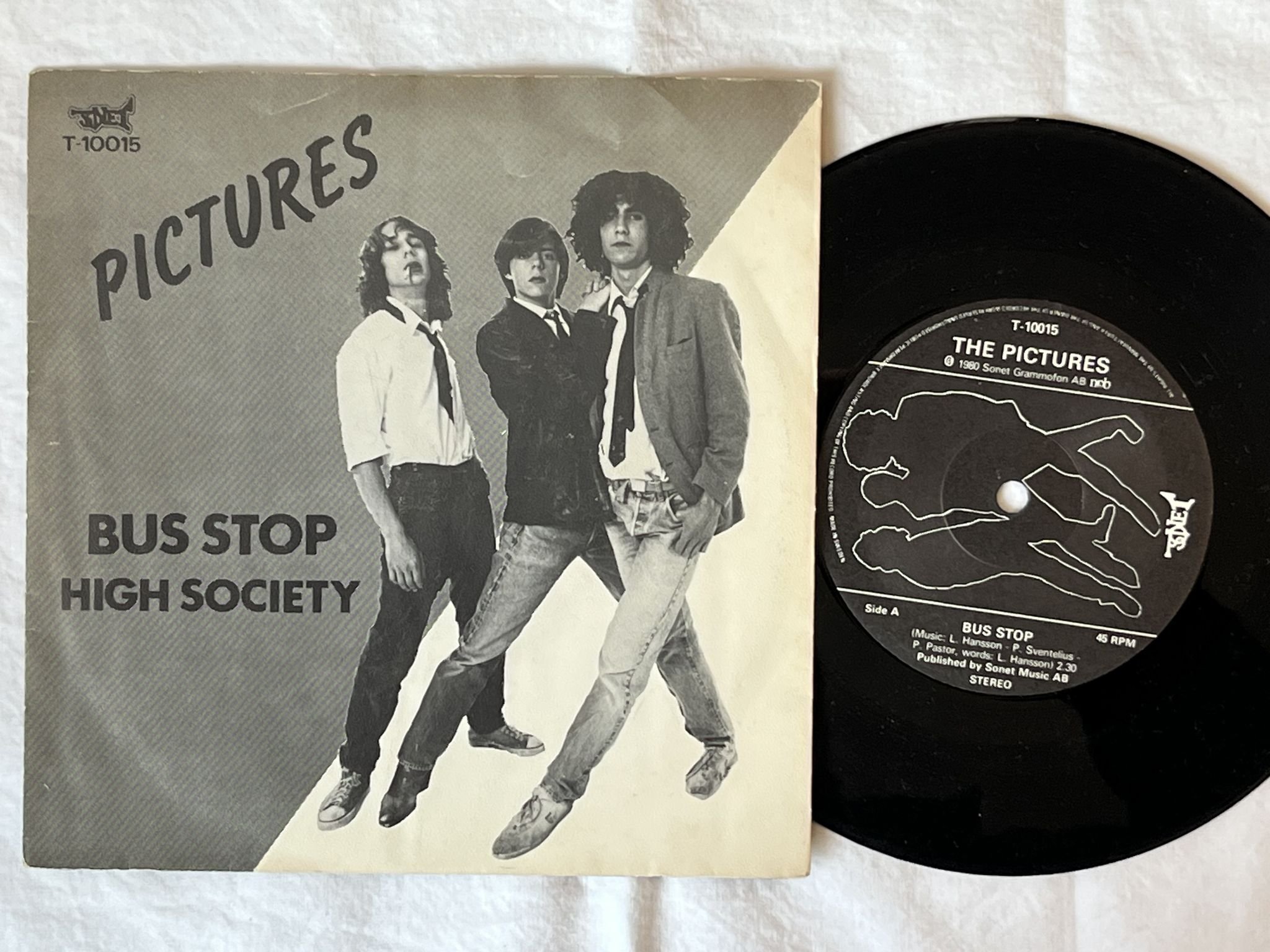 Omslagsbild för skivan PICTURES bus stop 7" -80 Swe SONET T-10015 *** POWER POP ***