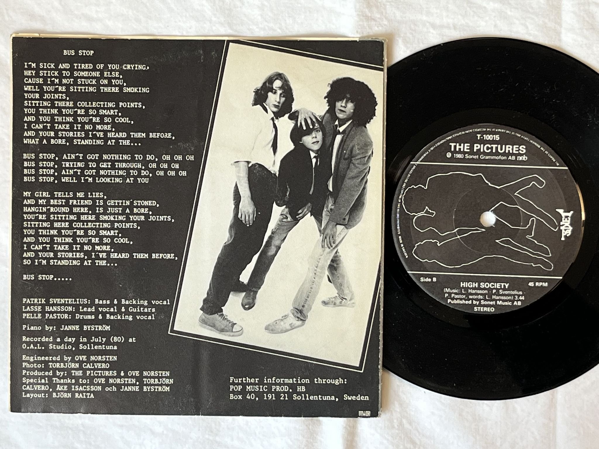 Omslagsbild för skivan PICTURES bus stop 7" -80 Swe SONET T-10015 *** POWER POP ***