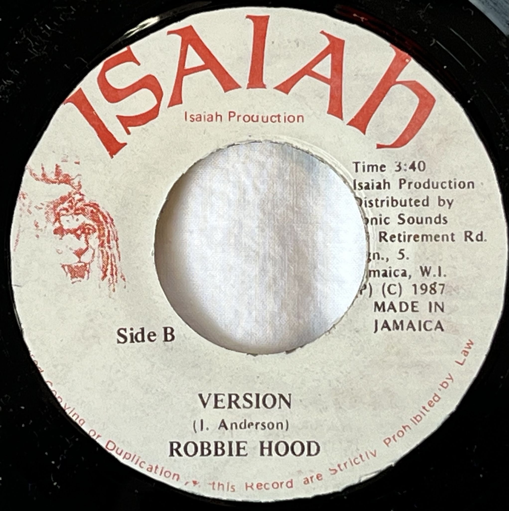 Omslagsbild för skivan ROBBIE HOOD shacklefoot / version 7" -87 ISAIAH