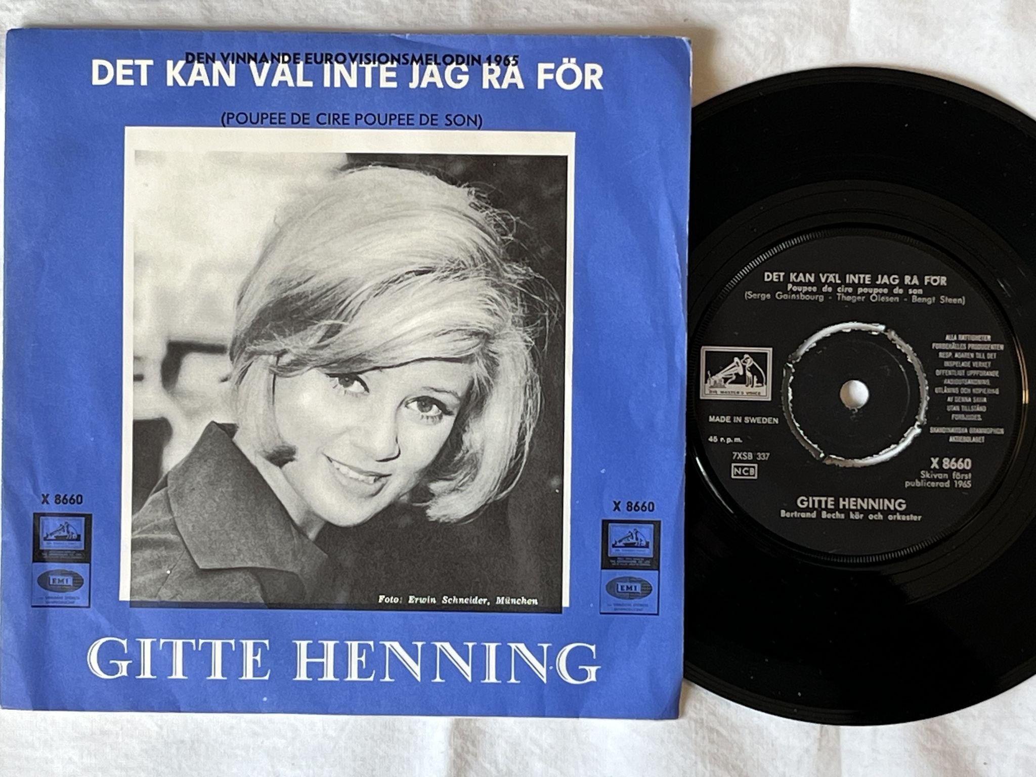 Omslagsbild för skivan GITTE HENNING det kan väl inte jag rå för 7" -65 HMV X8660 * Serge Gainsbourg *