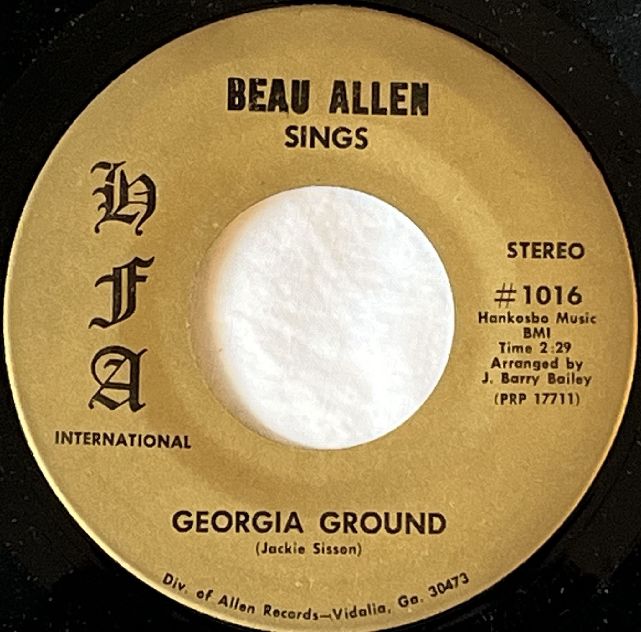 Omslagsbild för skivan BEAU ALLEN Fallen Angel / Georgia Ground 7" -70 US HFA #1013/1016 ** Psych **