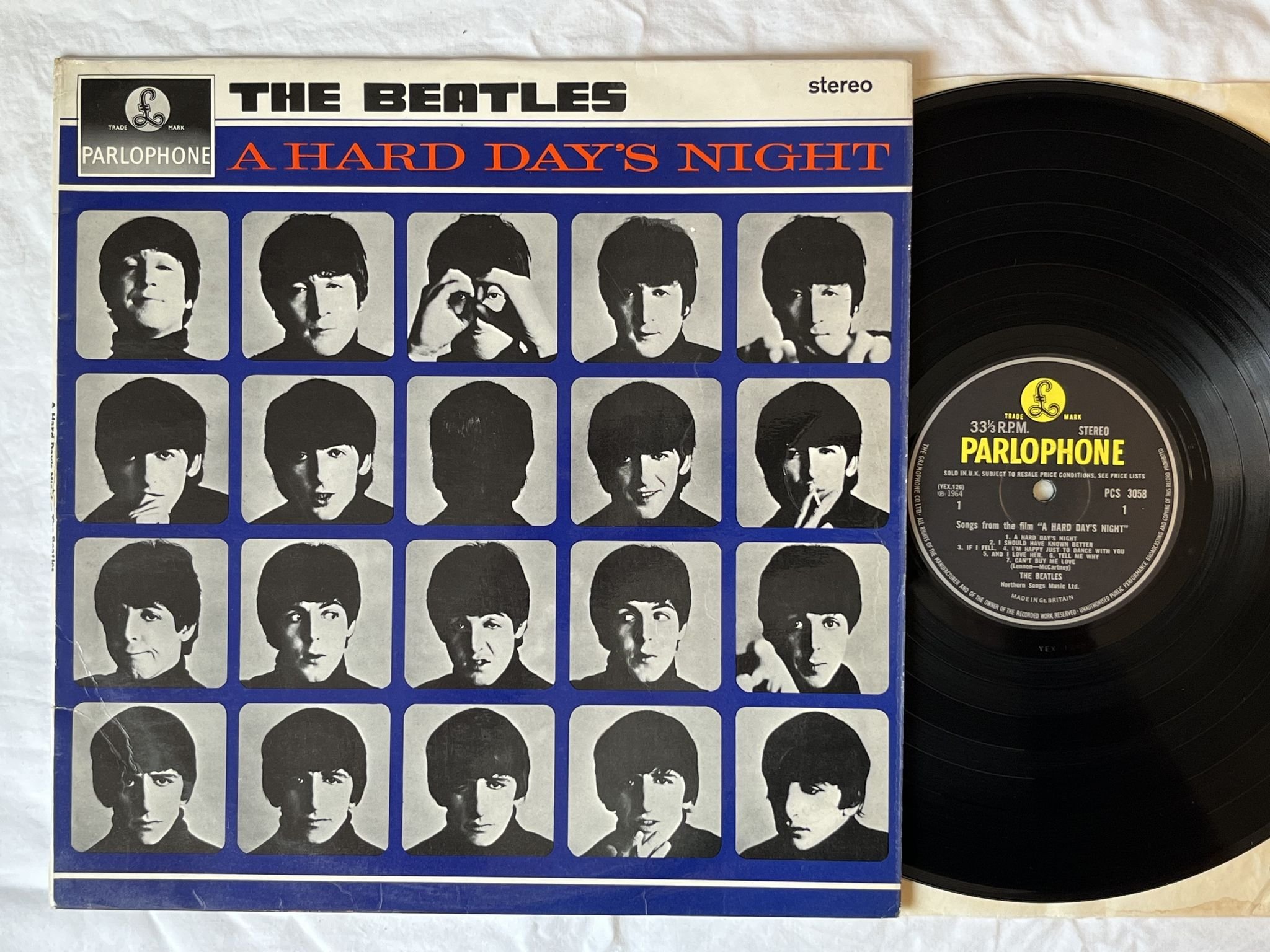 Omslagsbild för skivan THE BEATLES a hard days night LP -64 UK PARLOPHONE PCS 3058